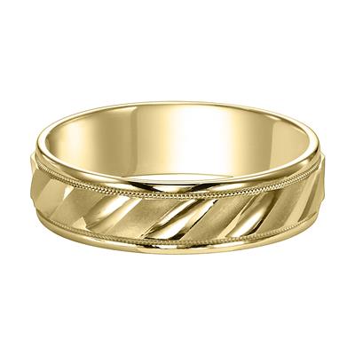 14K Yellow Gold Milgrain Diagonal Cut Rolled Edge Wedding Band 6mm - Image 2