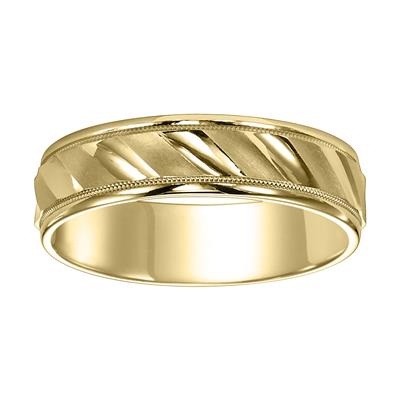 14K Yellow Gold Milgrain Diagonal Cut Rolled Edge Wedding Band 6mm - Image 3