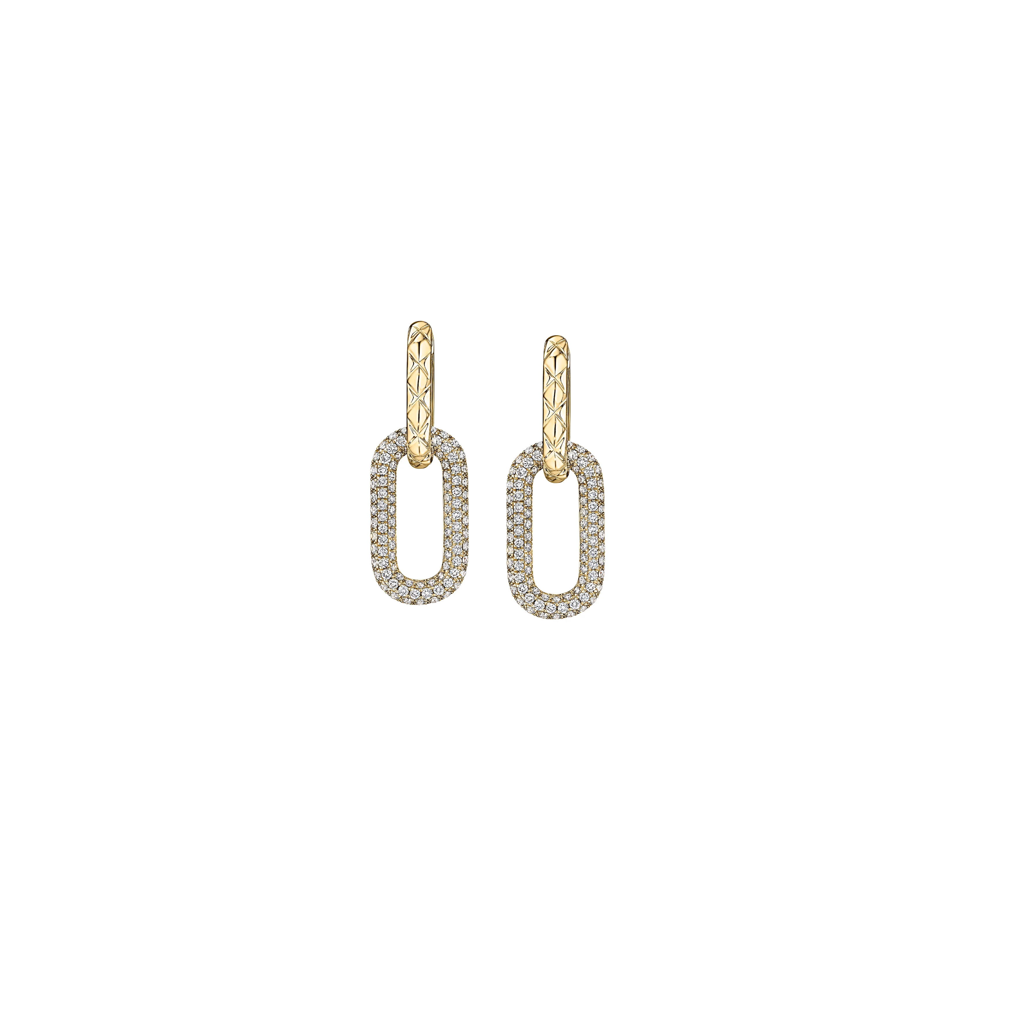 14K Yellow Gold Pavé Round Brilliant Diamond Paperclip Link Drop Earrings