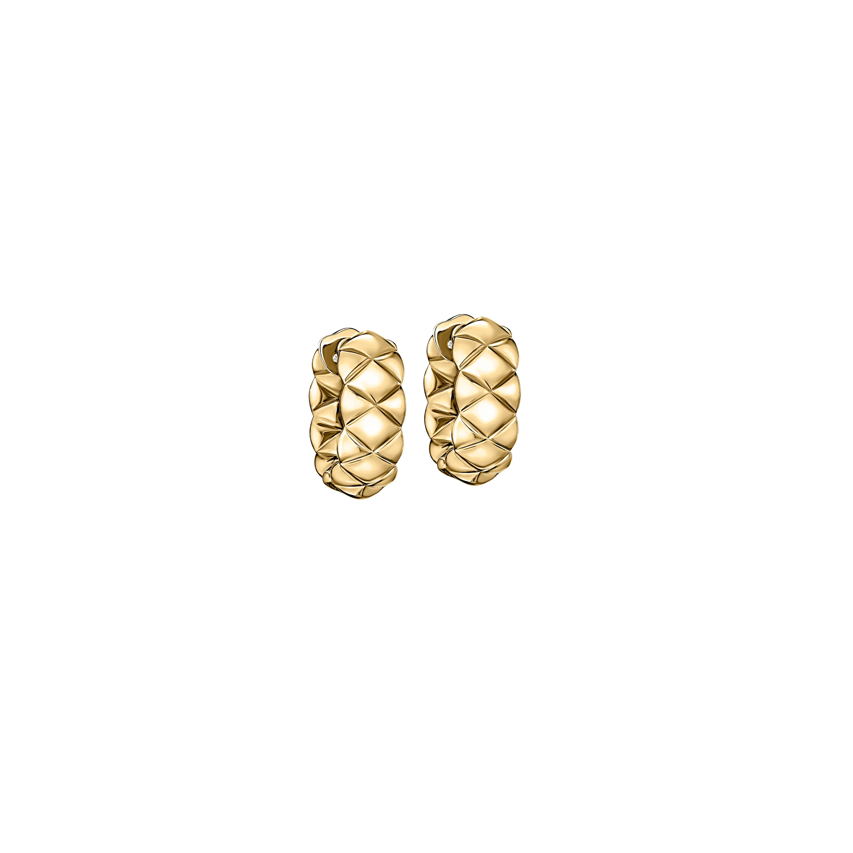 14k Yellow Gold Quilted Huggie Hoop Earrings