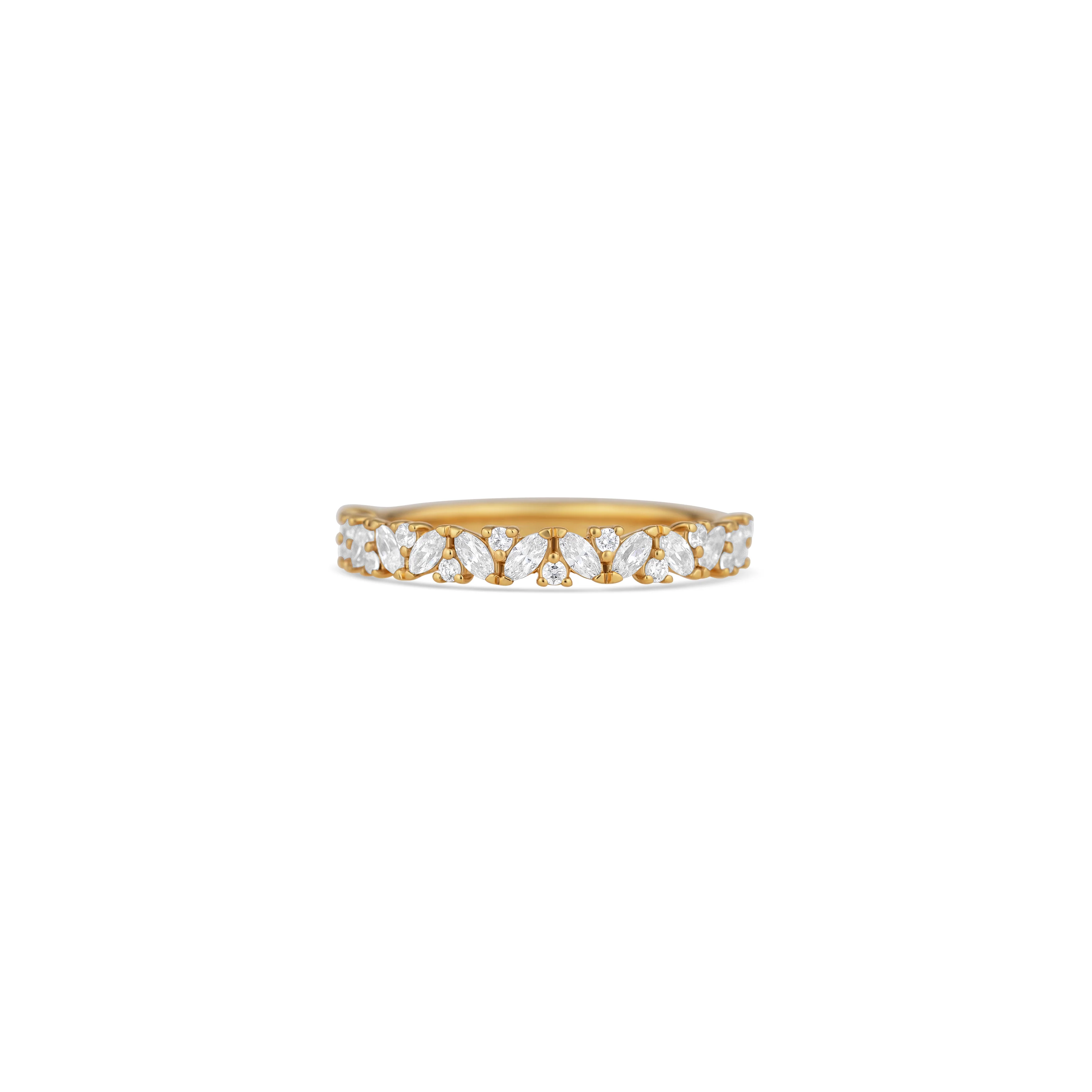 14K Yellow Gold Round And Marquise Diamond Band