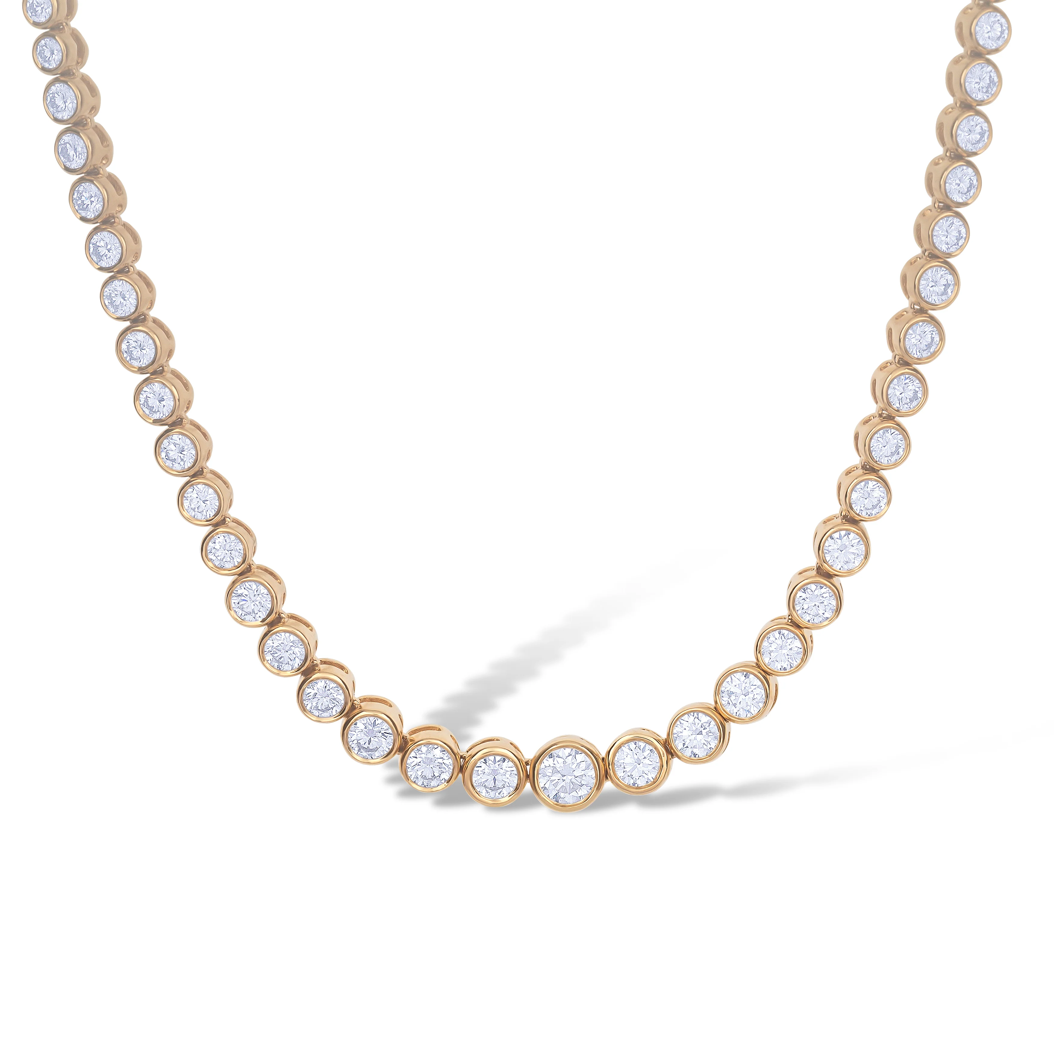 14K Yellow Gold Round Cut Diamond Half Bezel Set Tennis Necklace - Image 2