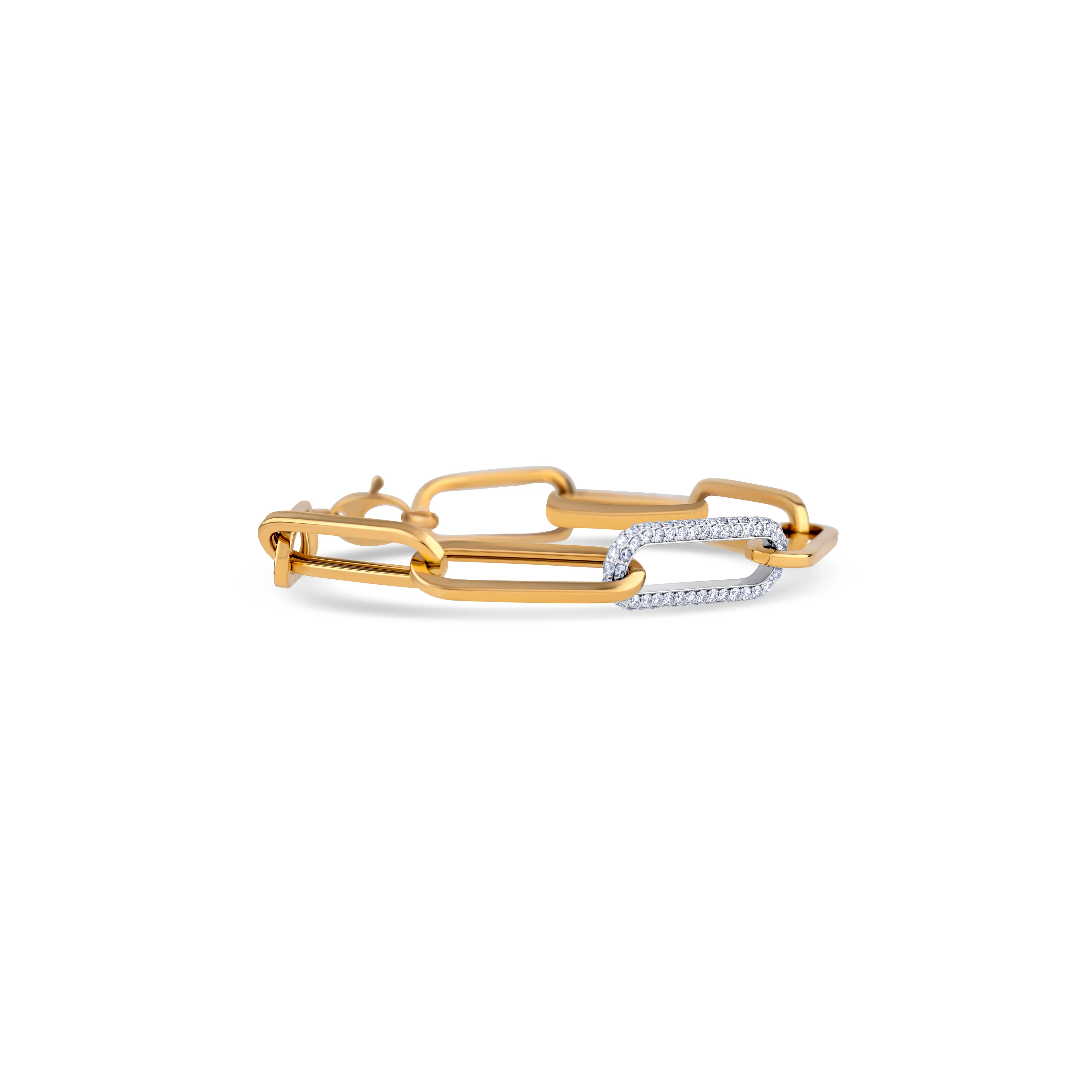 14K Yellow Gold Round Cut Diamond Link Paper Clip Bracelet - Image 3