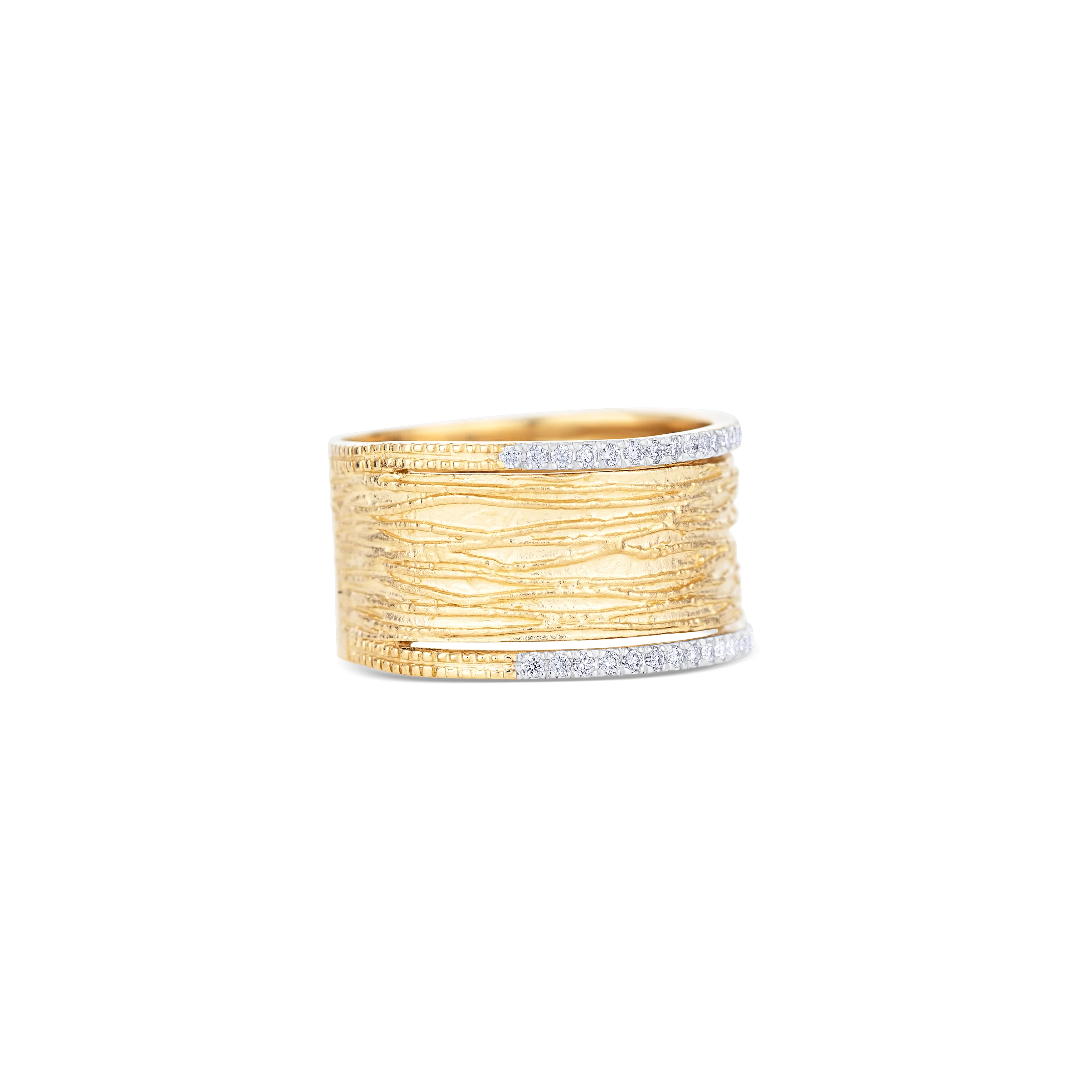 14K Yellow Gold Round Diamond Channel-Set Wide Band Etched Ring - Image 3