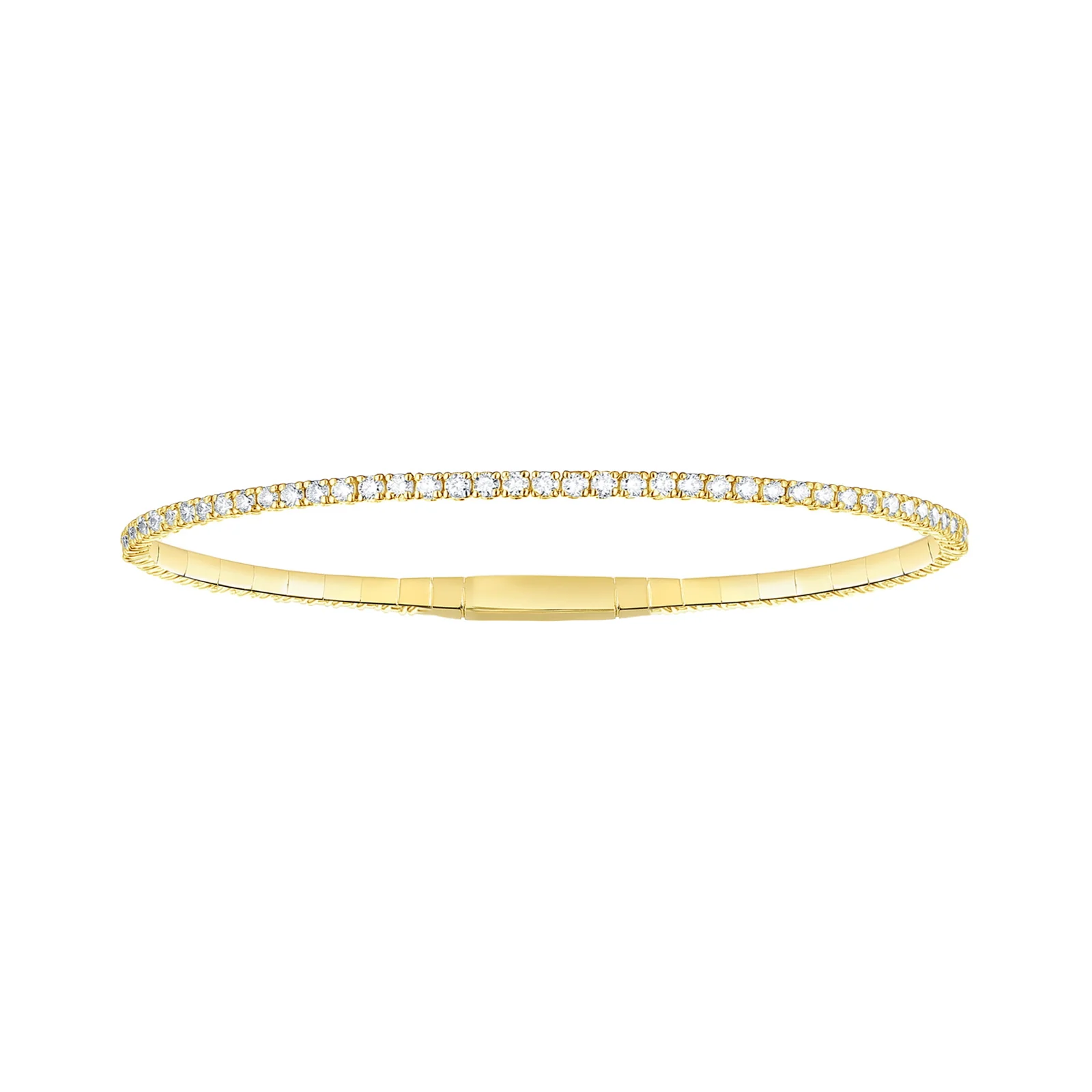 14K Yellow Gold Round Diamond Eternity Flexible Bangle 1.88CTW