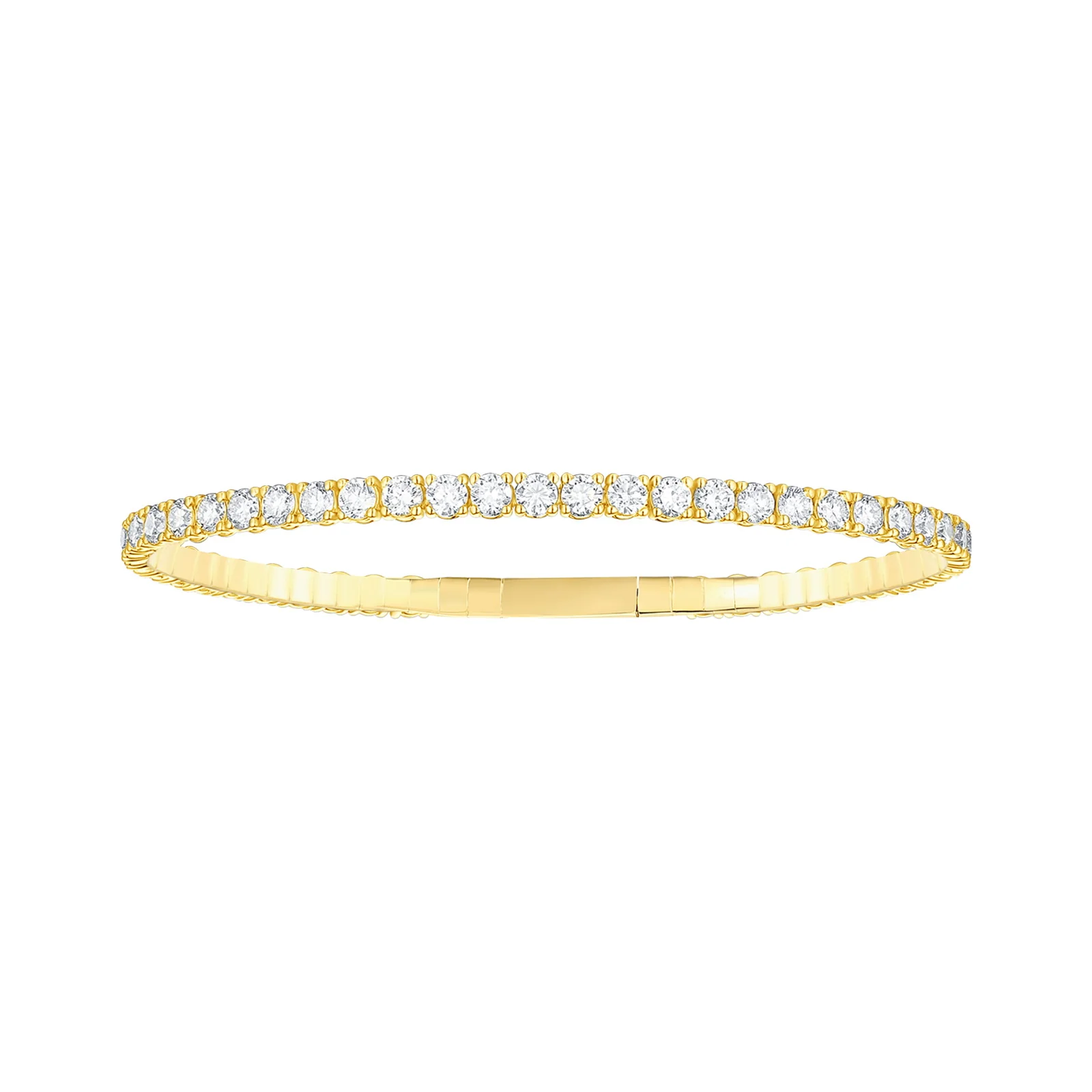 14K Yellow Gold Round Diamond Eternity Flexible Bangle 6.61CTW
