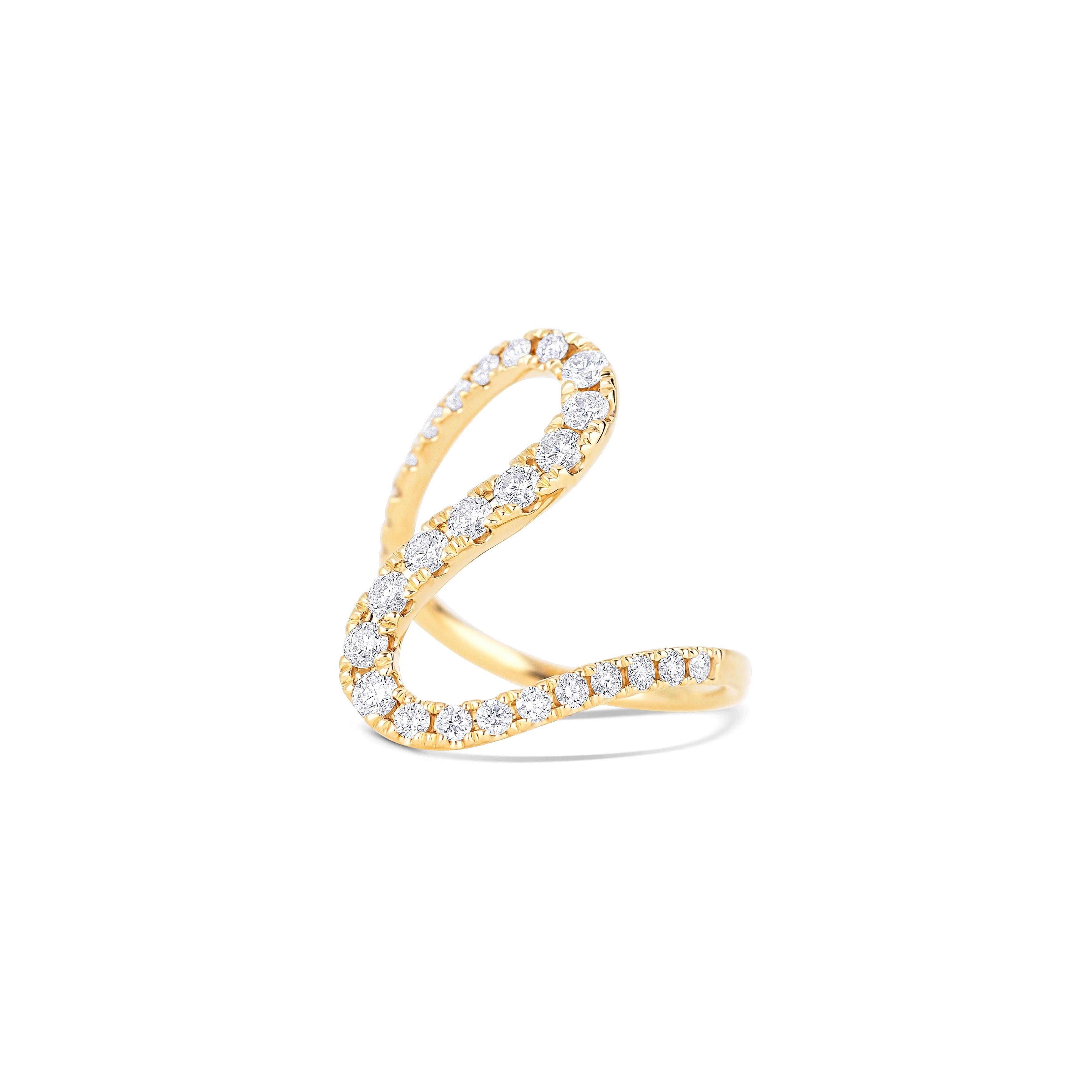 14K Yellow Gold Round Diamond Freeform Ring