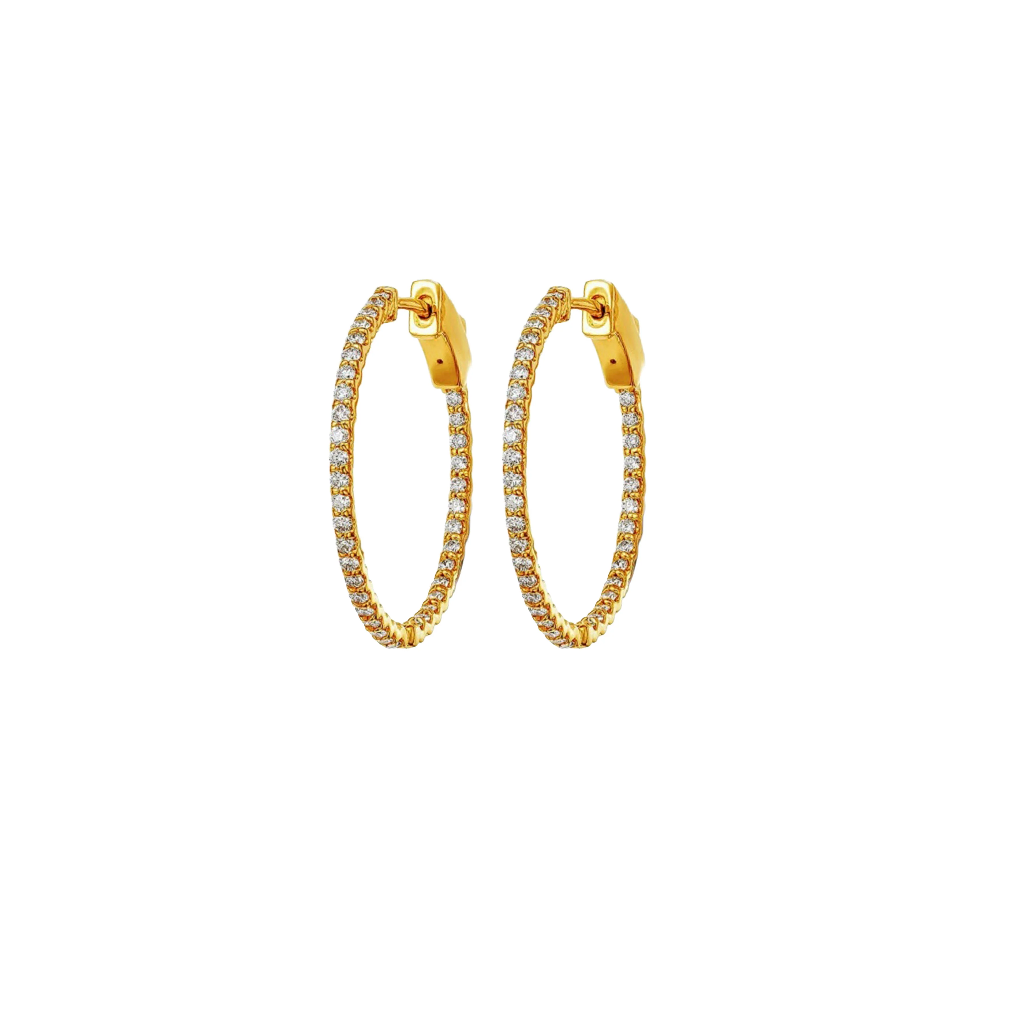 14K Yellow Gold Round Diamond Hoop Earrings 0.78CTW