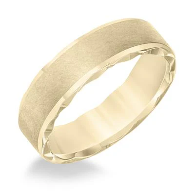 14K Yellow Gold Satin Finish Ultra Satin Finish Swiss Cut Bevel Edge Wedding Band 6.5mm