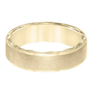 14K Yellow Gold Satin Finish Ultra Satin Finish Swiss Cut Bevel Edge Wedding Band 6.5mm - Image 3