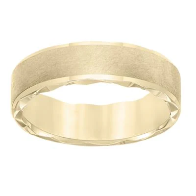 14K Yellow Gold Satin Finish Ultra Satin Finish Swiss Cut Bevel Edge Wedding Band 6.5mm - Image 4
