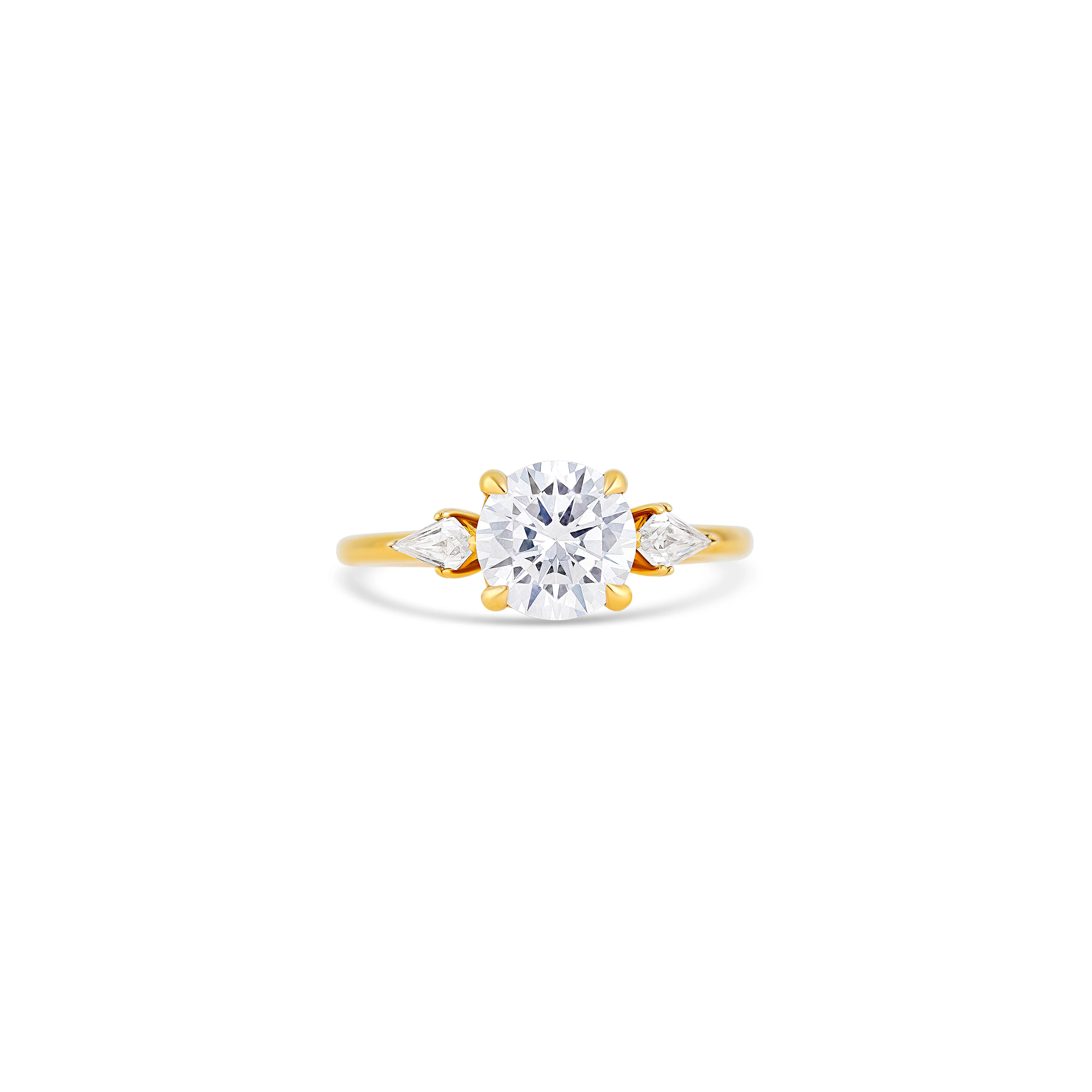 14K Yellow Gold Three-Stone Diamond Engagement Ring Setting
