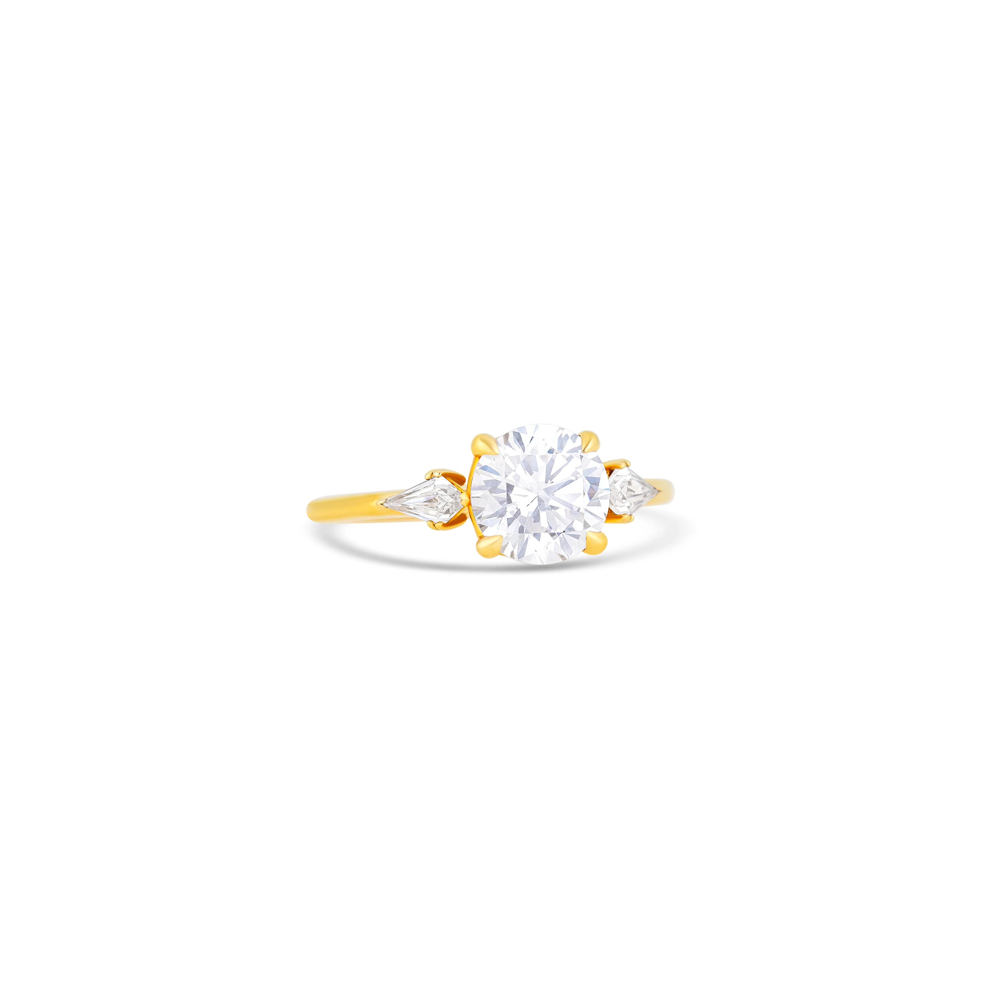 14K Yellow Gold Three-Stone Diamond Engagement Ring Setting - Image 3