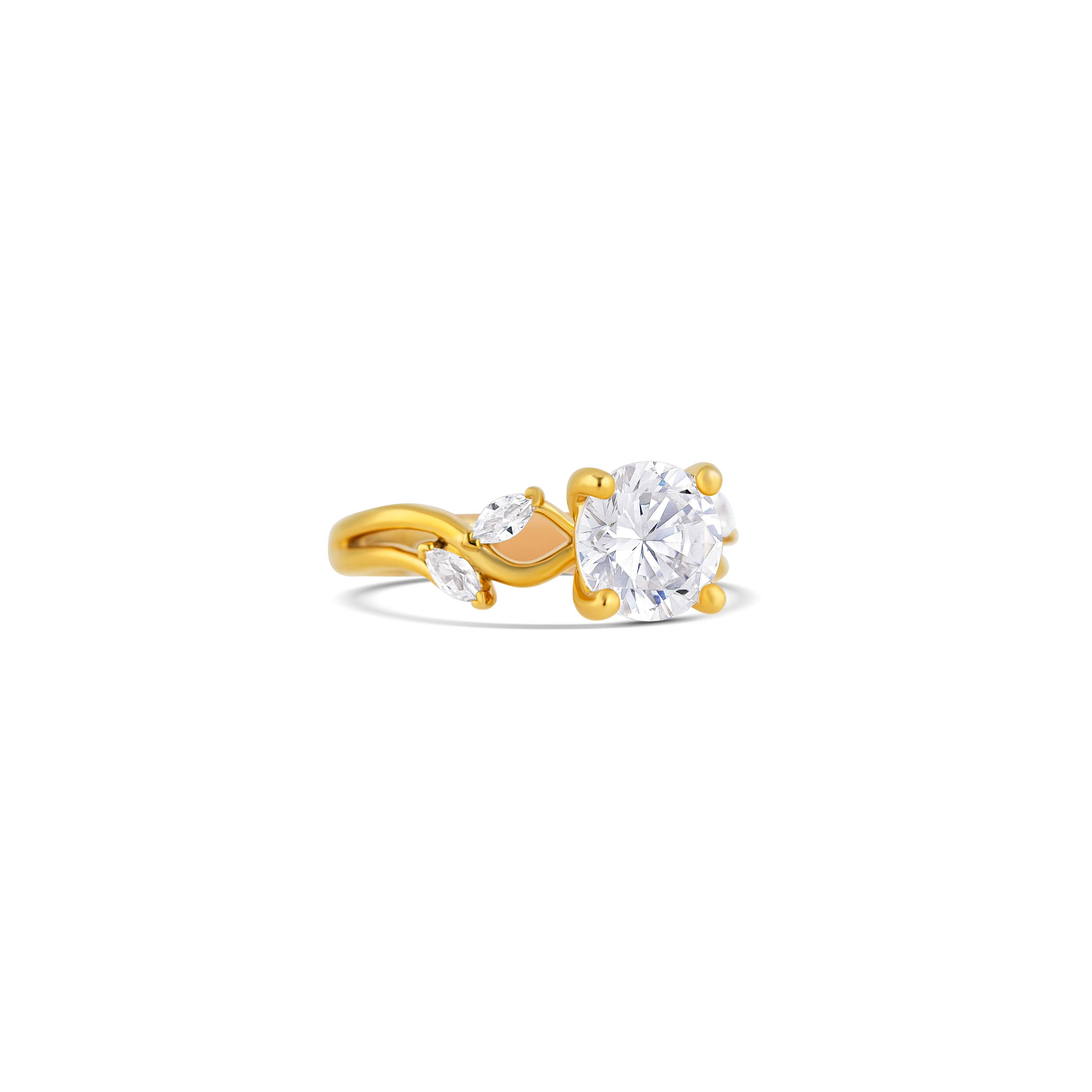 14K Yellow Gold Vine Motif Diamond Engagement Ring Setting - Image 3