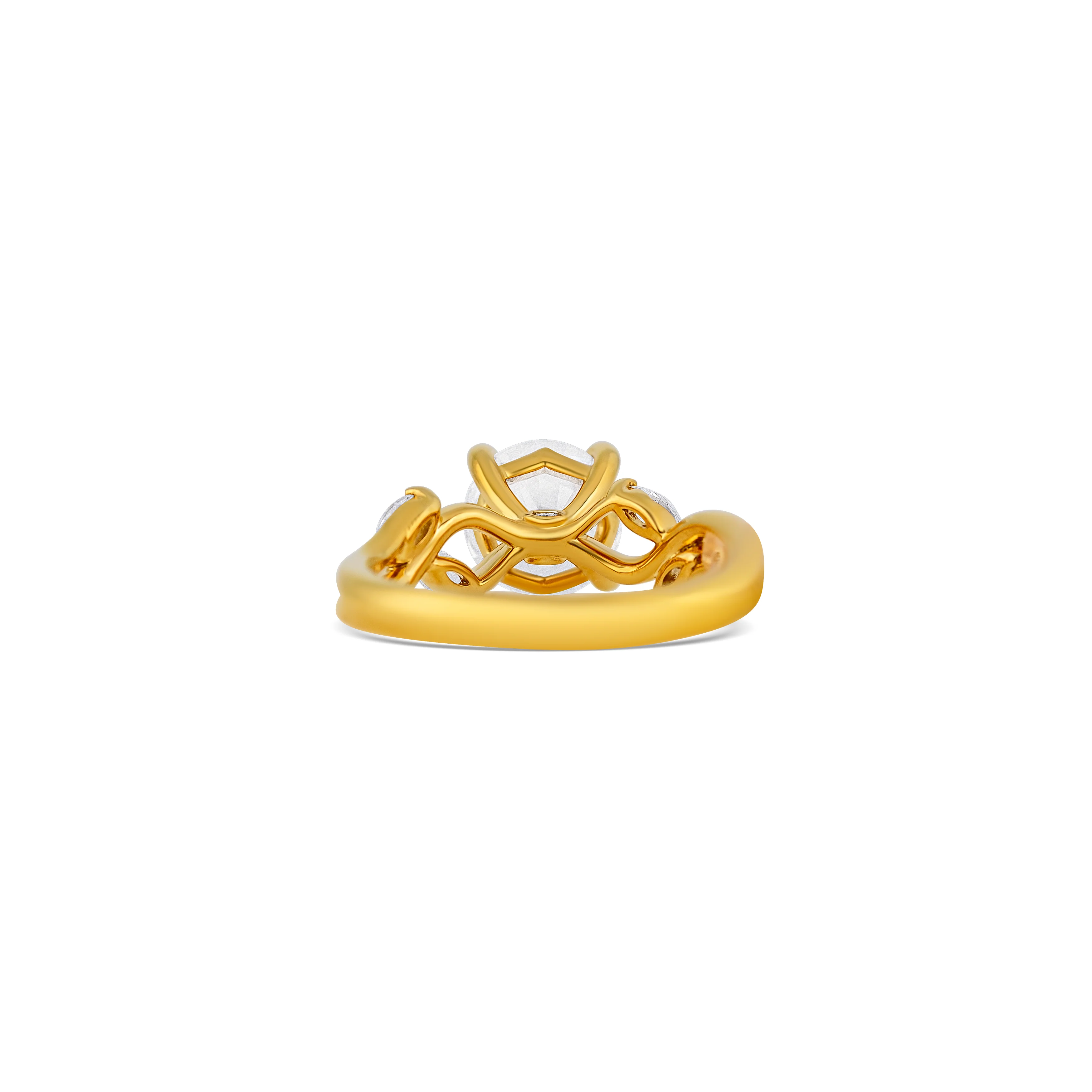14K Yellow Gold Vine Motif Diamond Engagement Ring Setting - Image 4