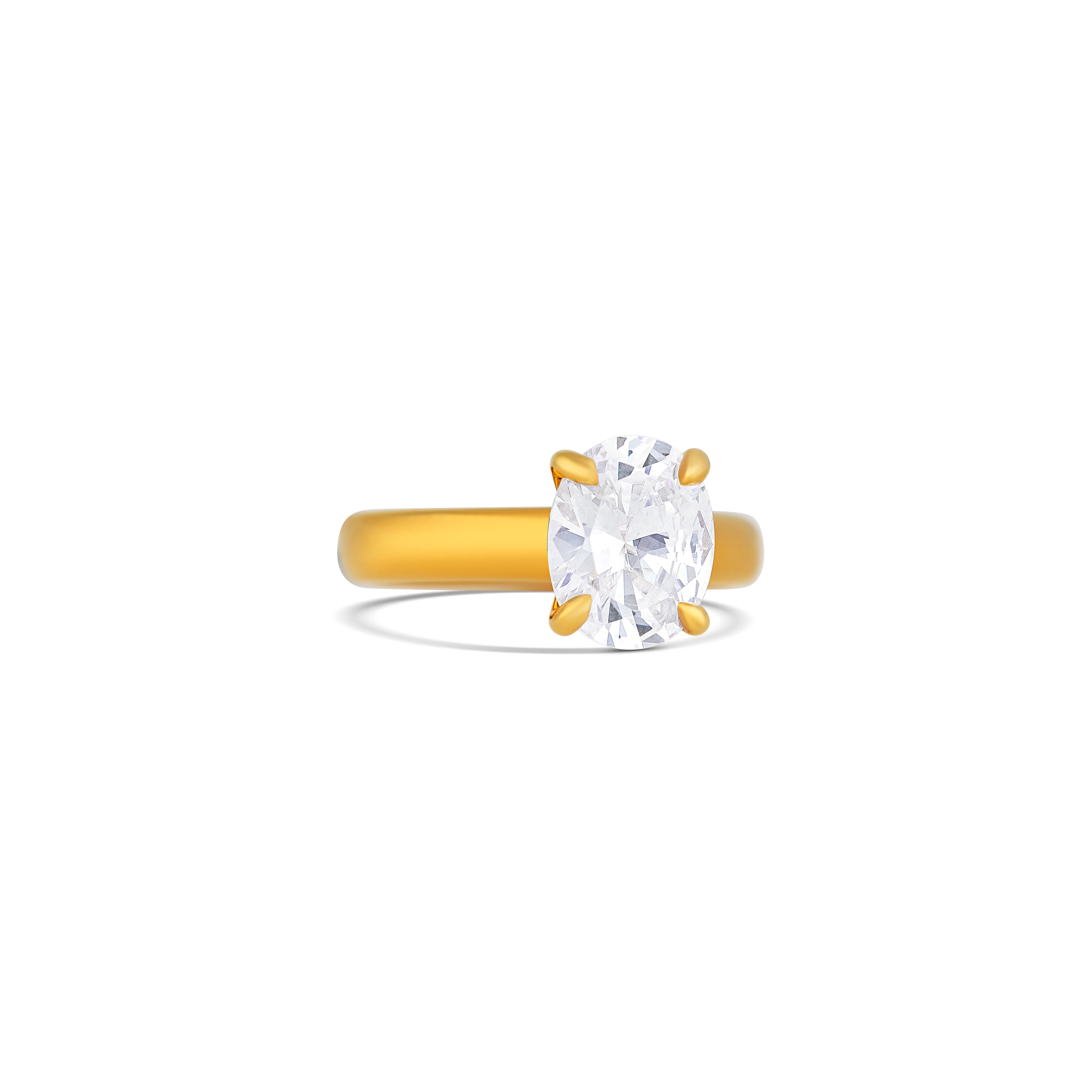 14K Yellow Gold Wide Band Oval Diamond Engagement Ring Setting - Image 3