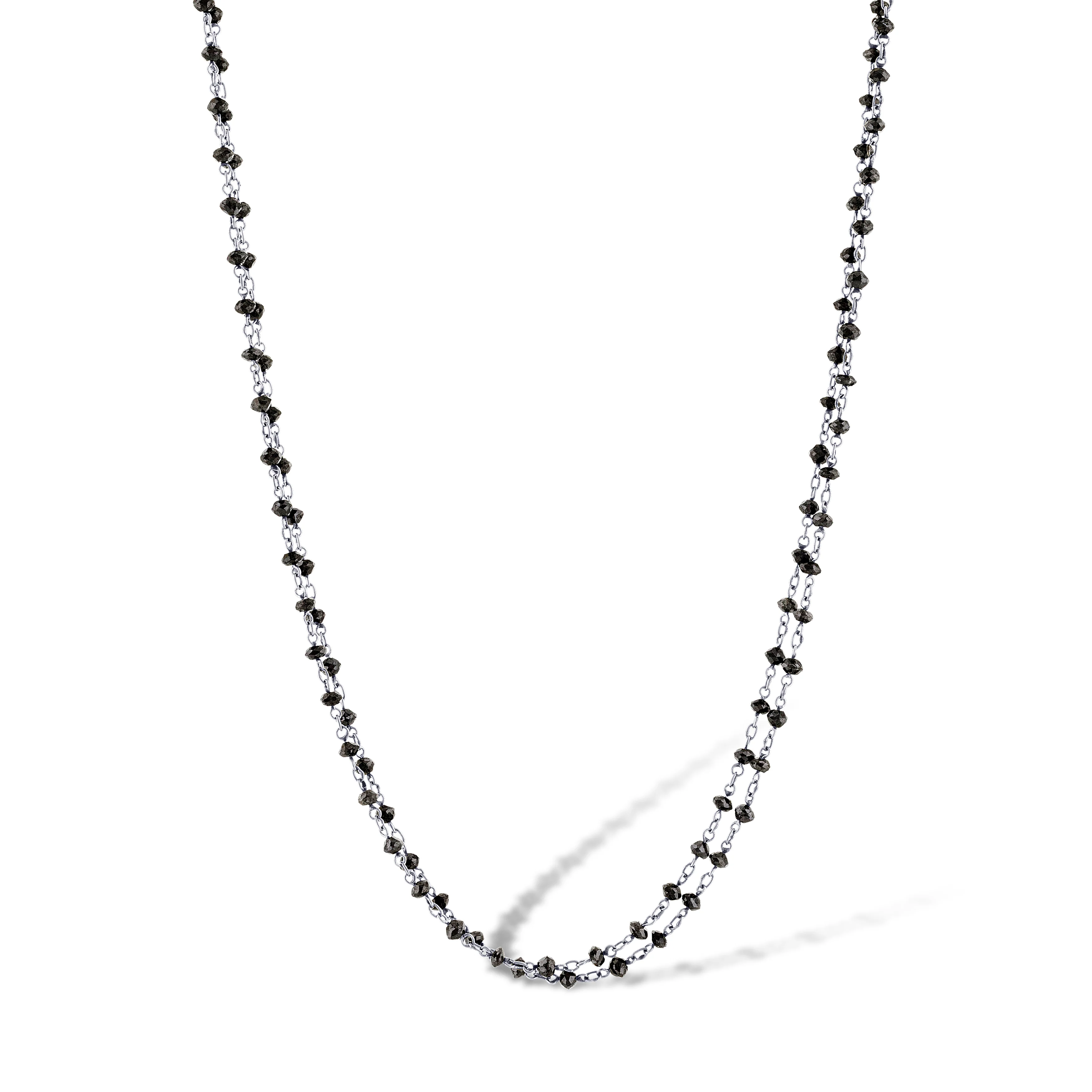 18K Black Diamond Hand Made Faceted Beads Necklace