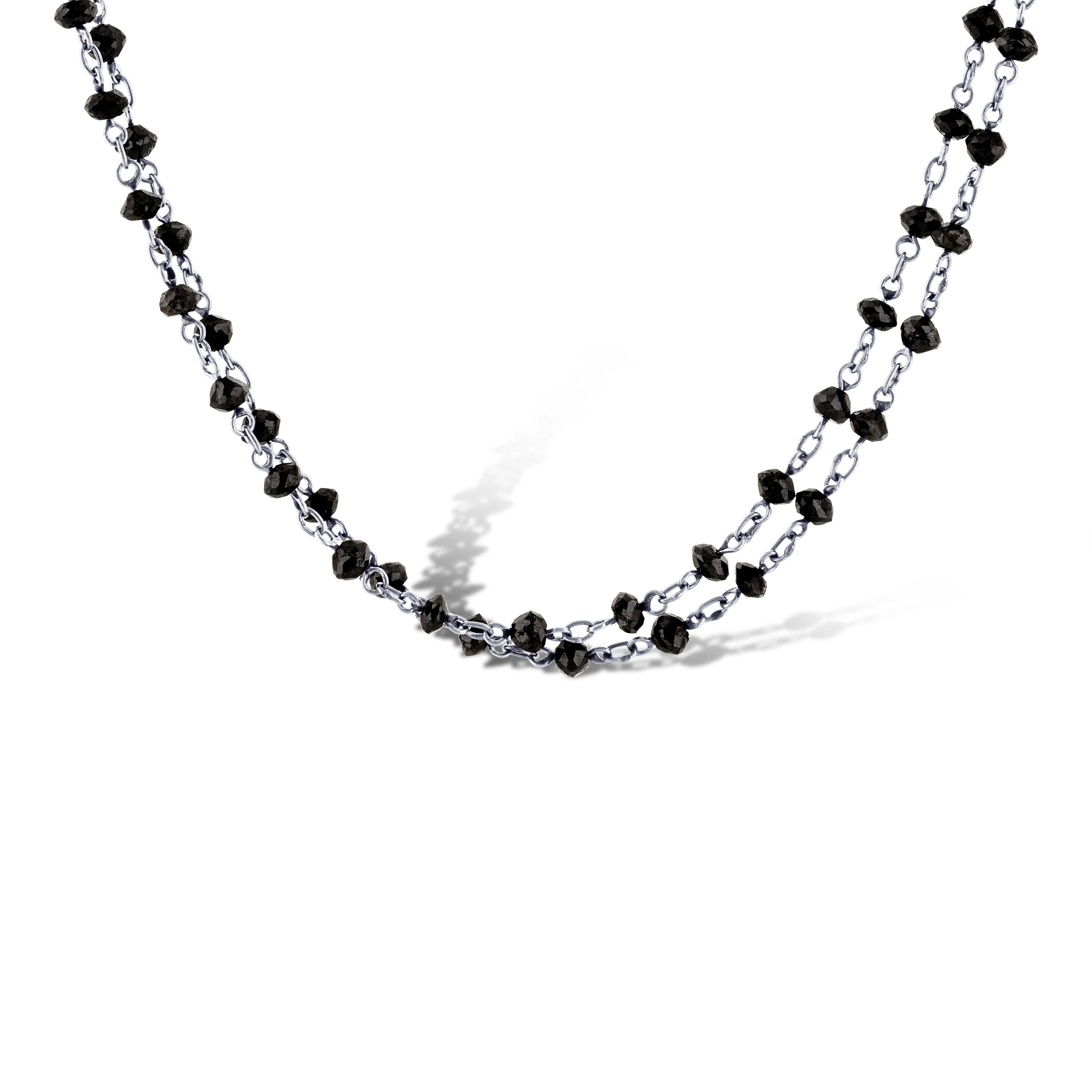 18K Black Diamond Hand Made Faceted Beads Necklace - Image 2