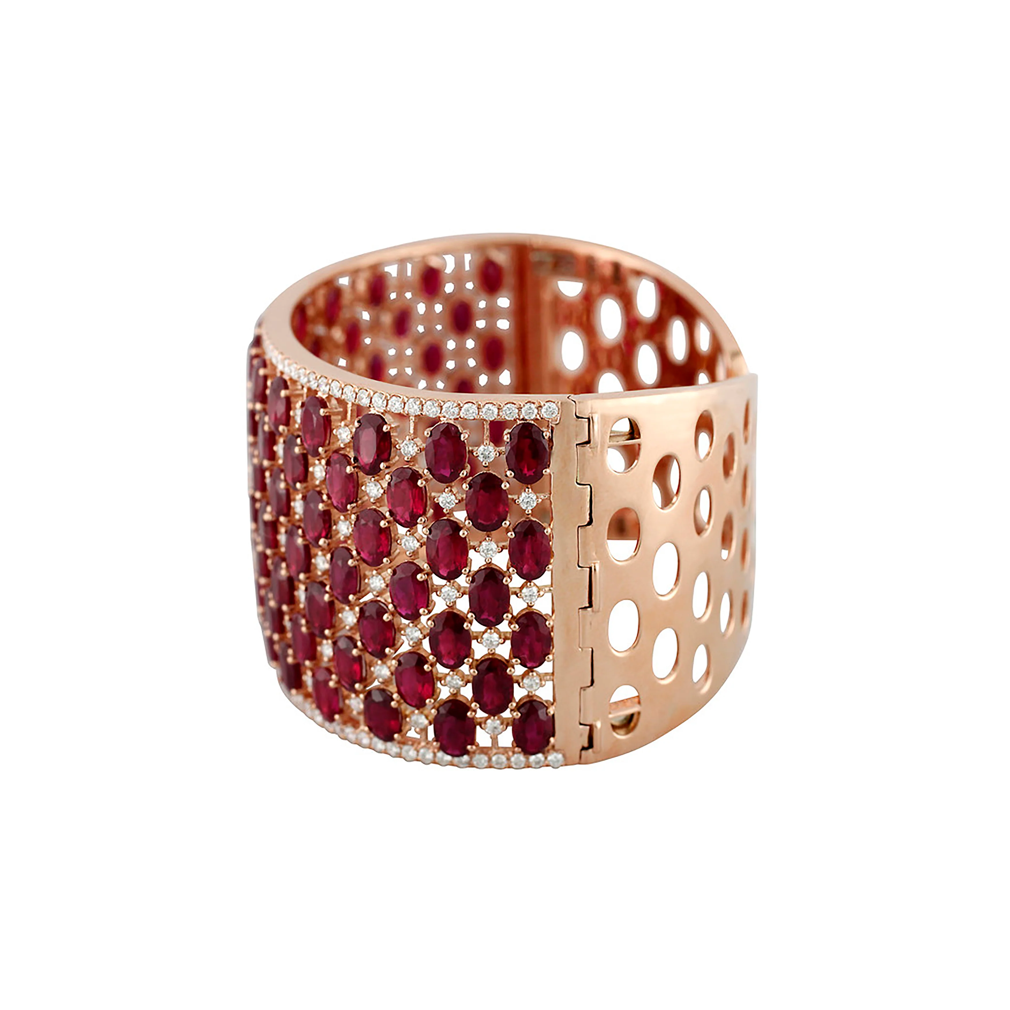 18K Rose Gold 49.78Ctw Rubies And 4.29Ctw Diamonds Cuff - Image 2