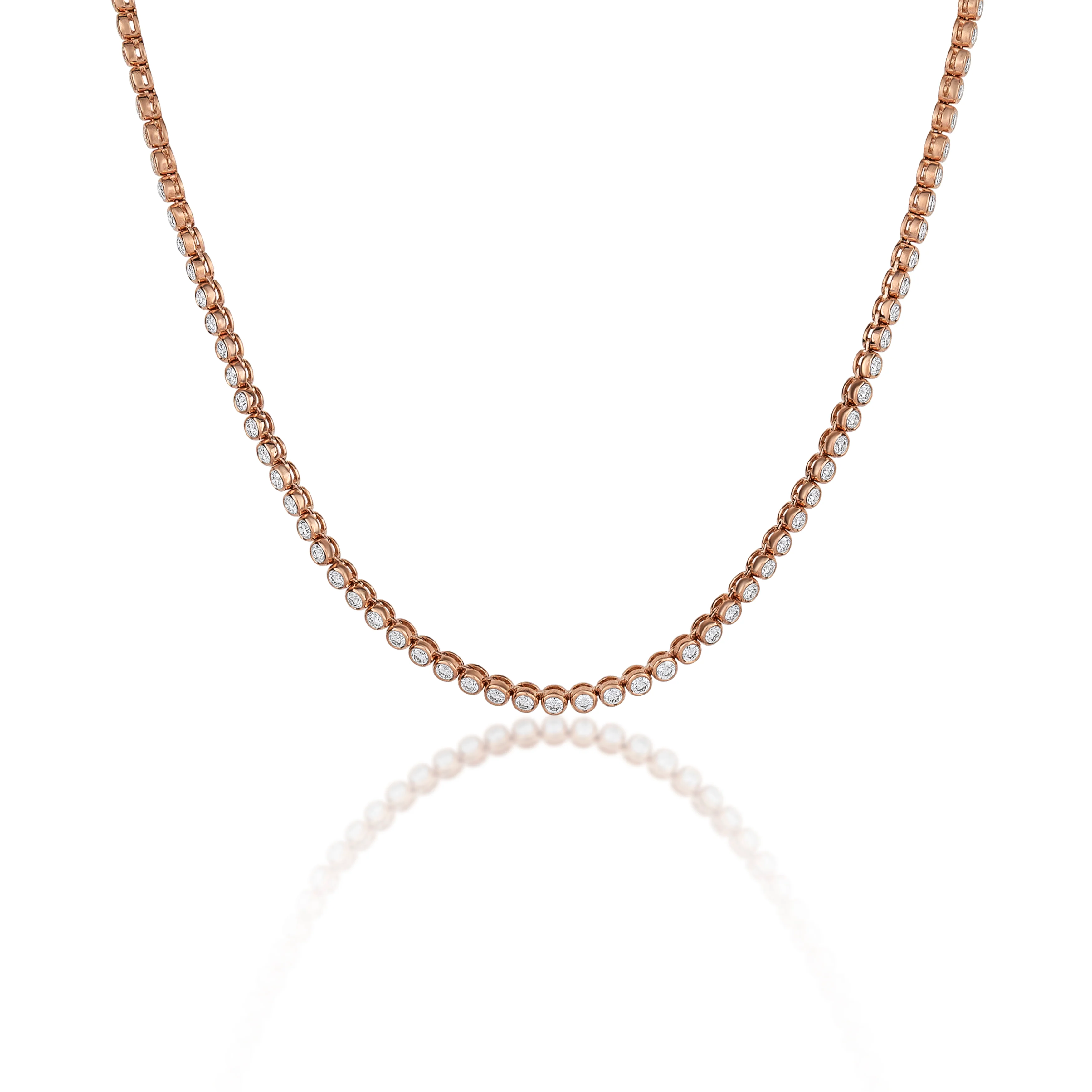 18K Rose Gold Bezel Set Round Diamond Line Necklace