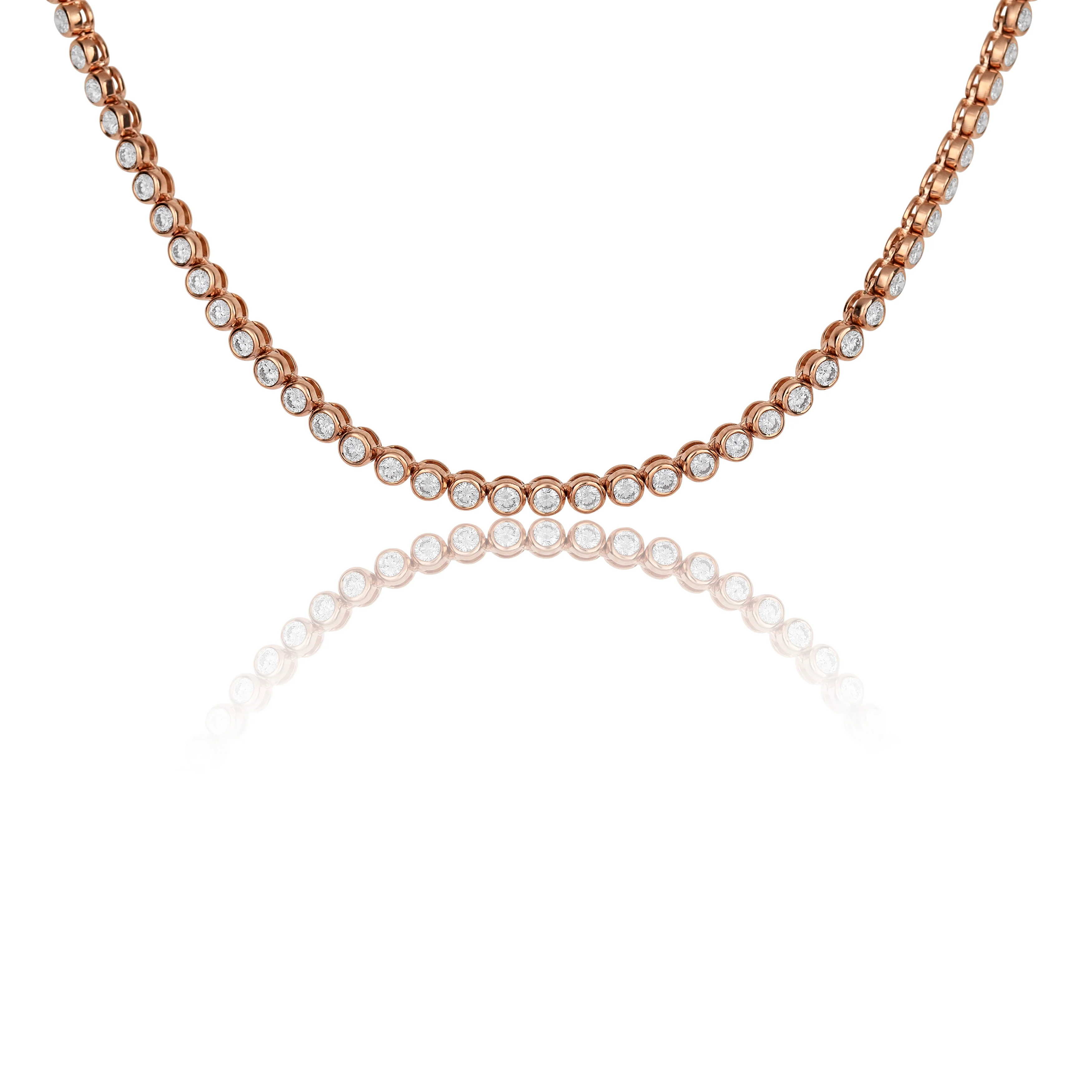 18K Rose Gold Bezel Set Round Diamond Line Necklace - Image 2