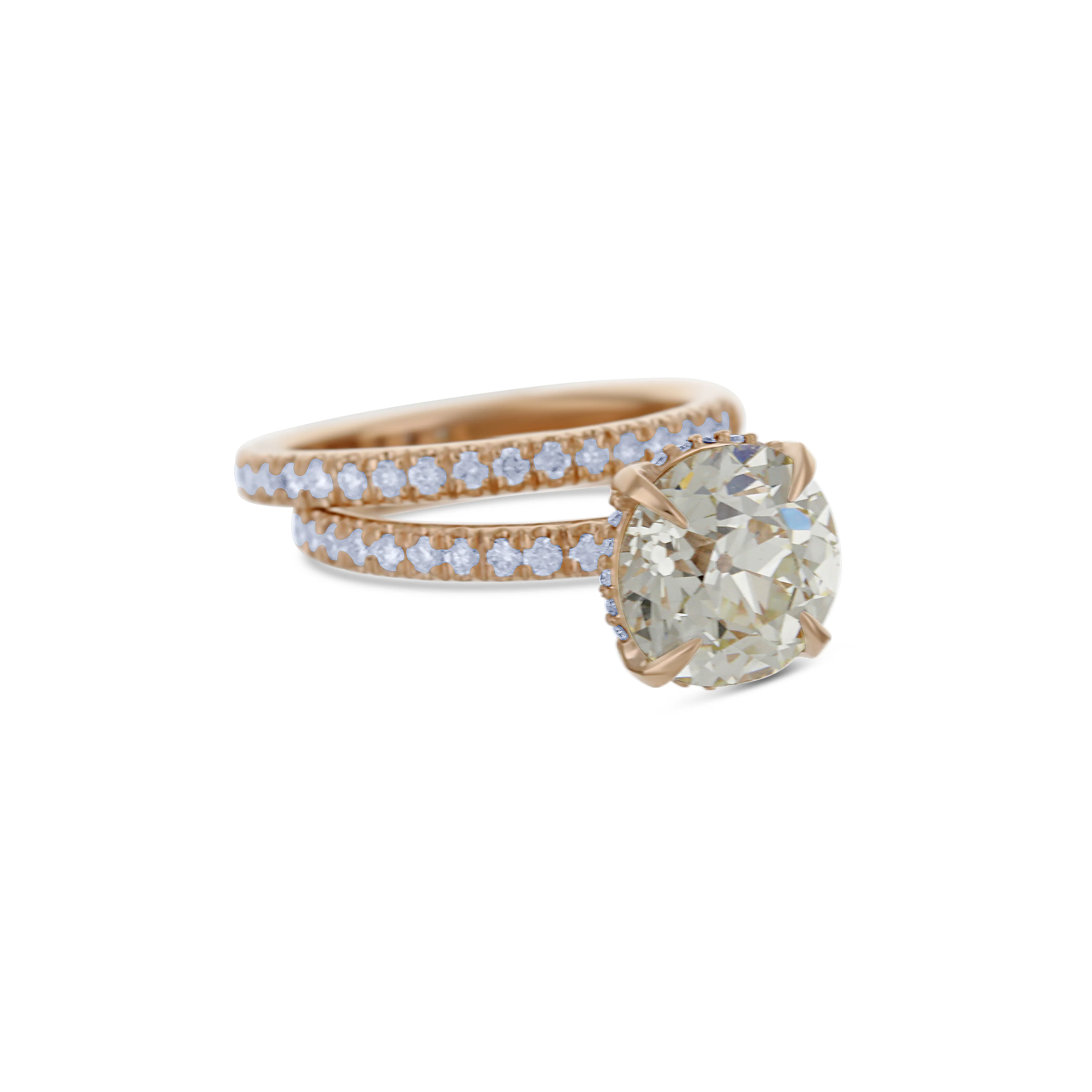 18K Rose Gold Bridal Set With Gia Certified Old European Brilliant Round Diamond Center Stone - Image 3