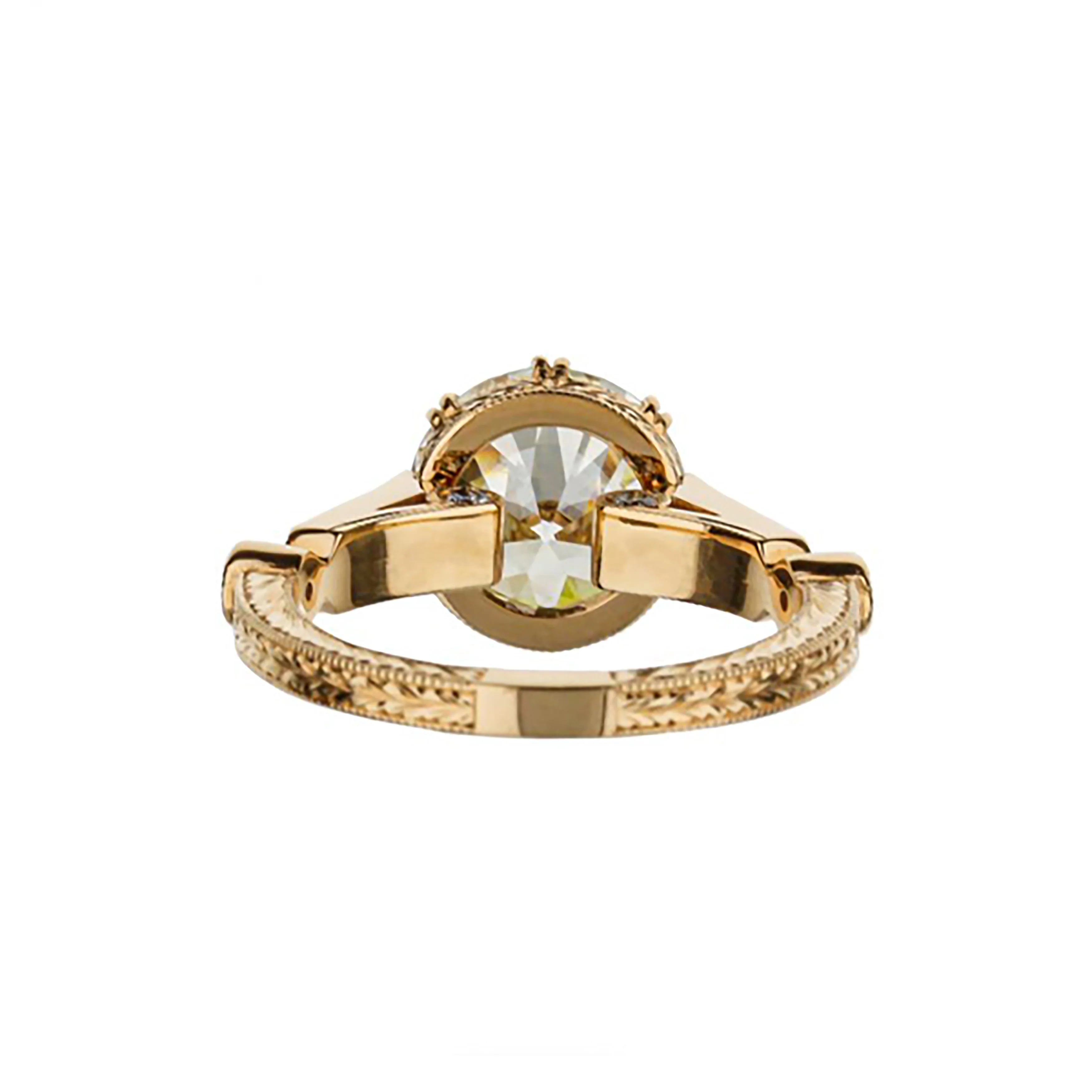 18K Rose Gold Brilliant Round Diamond Hand Engraved Engagement Ring - Image 4