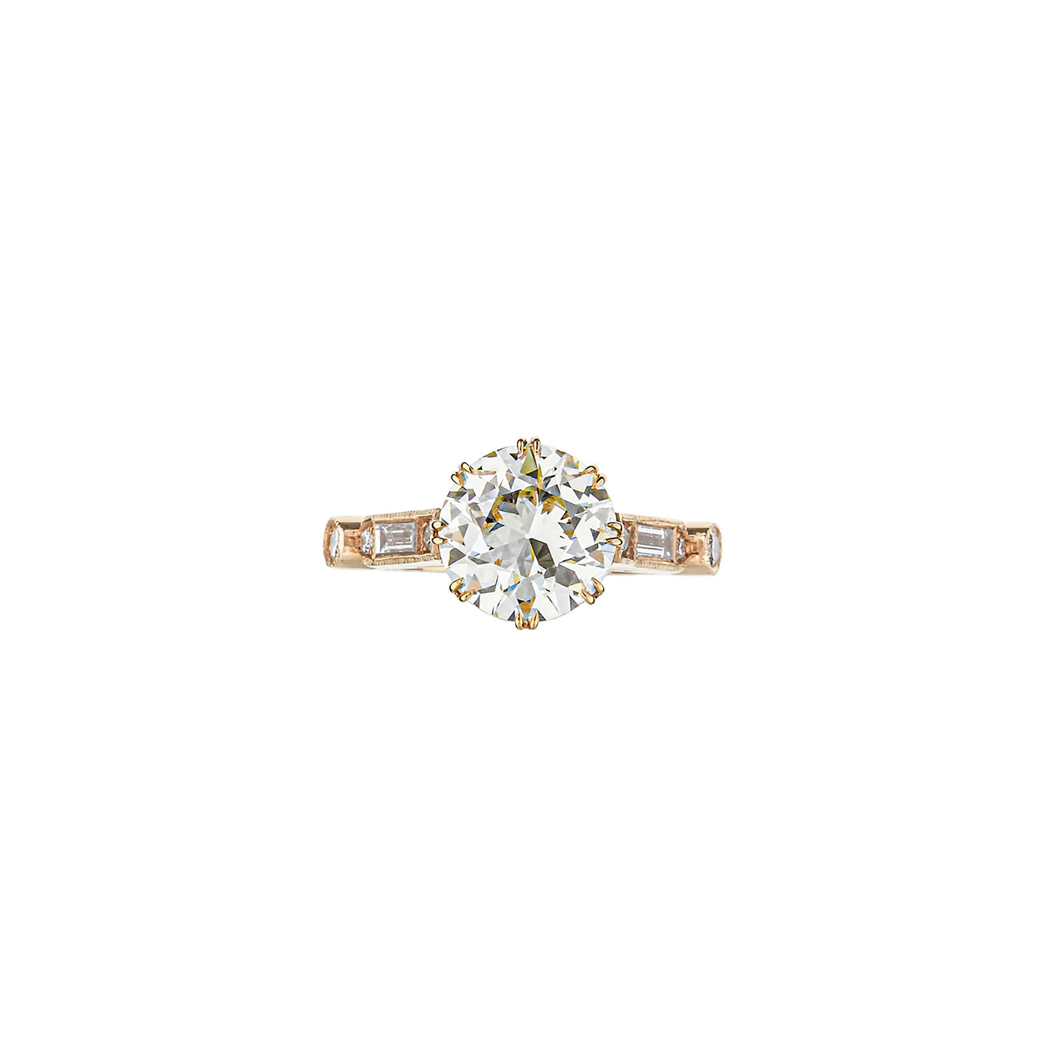 18K Rose Gold Brilliant Round Diamond Hand Engraved Engagement Ring - Image 6