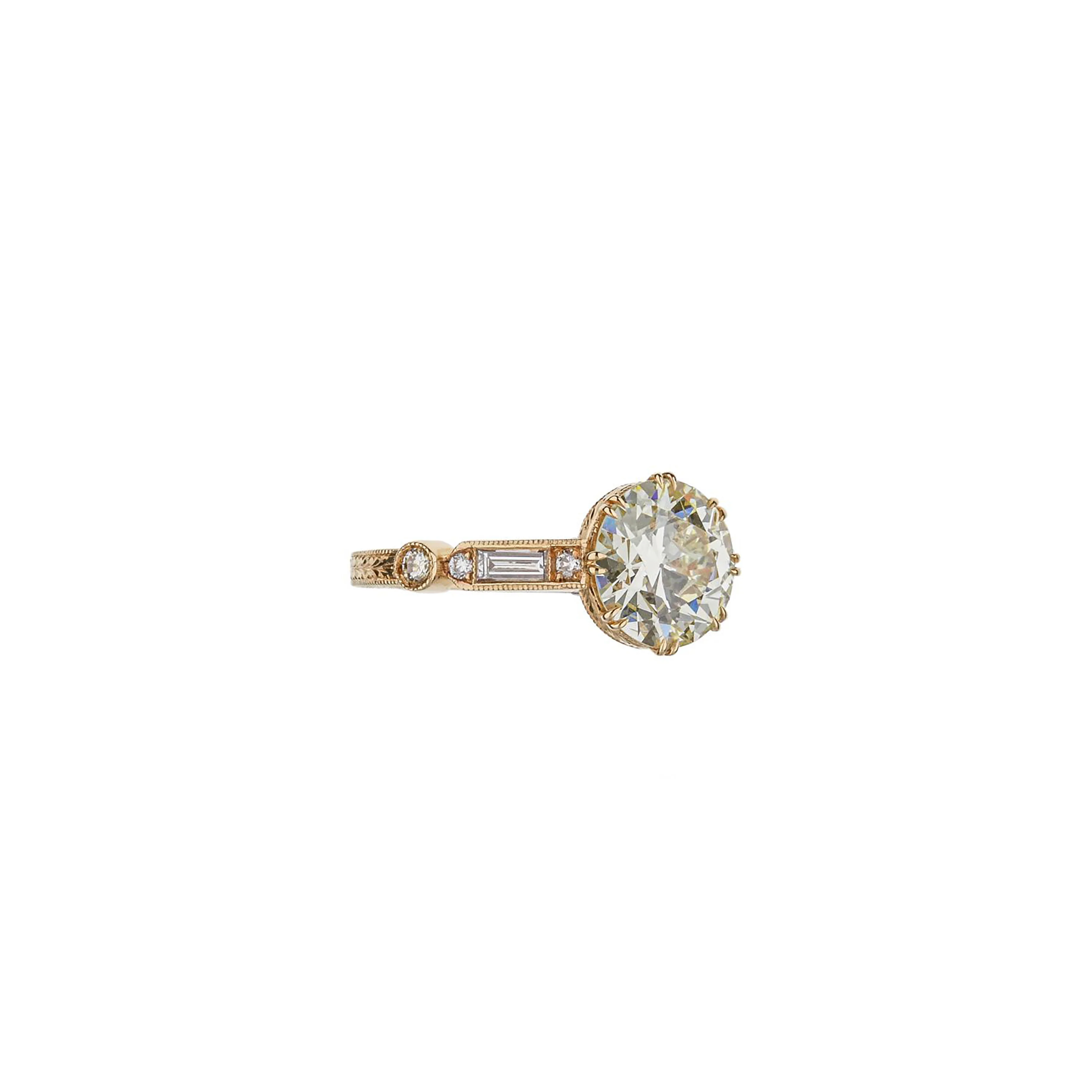 18K Rose Gold Brilliant Round Diamond Hand Engraved Engagement Ring - Image 7