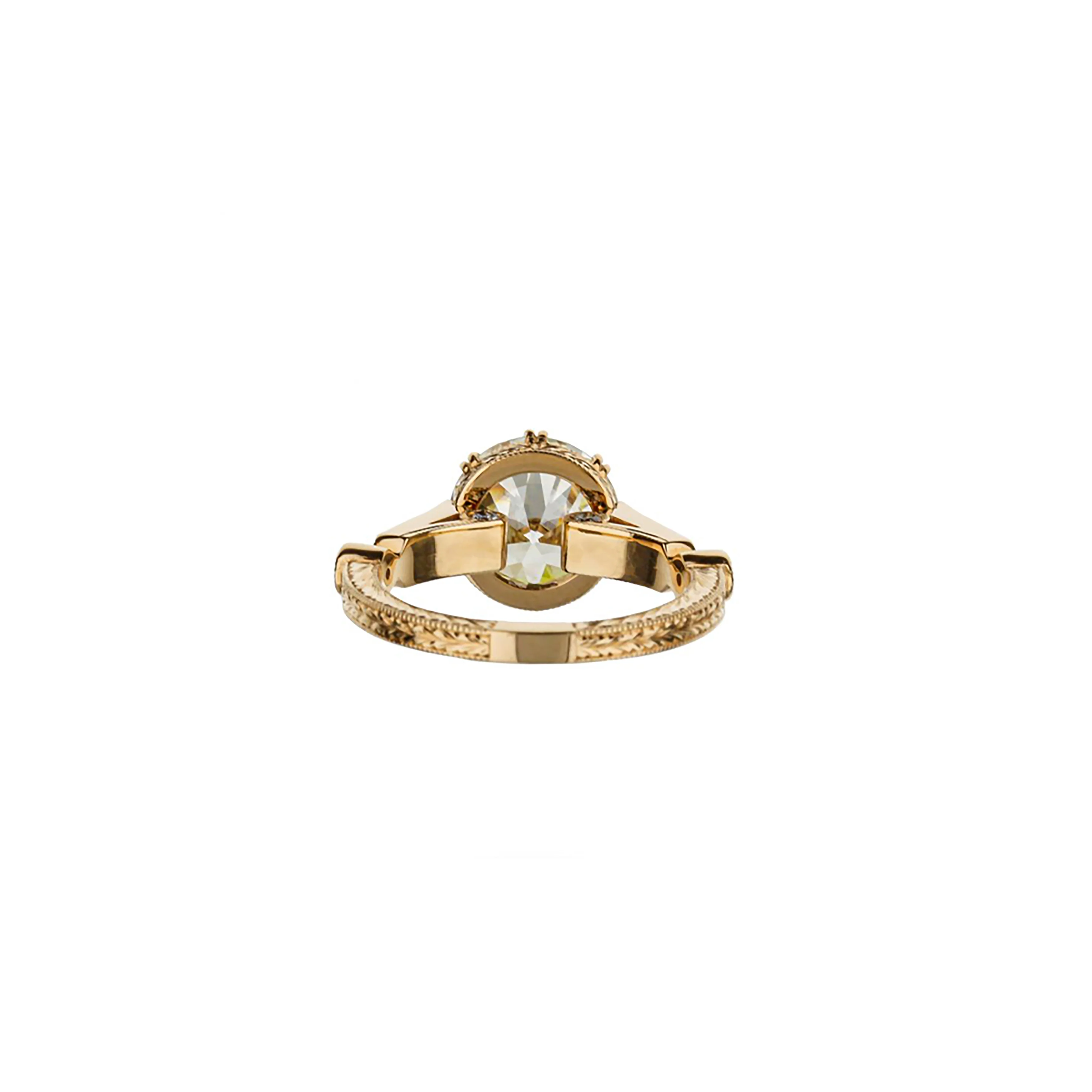 18K Rose Gold Brilliant Round Diamond Hand Engraved Engagement Ring - Image 8