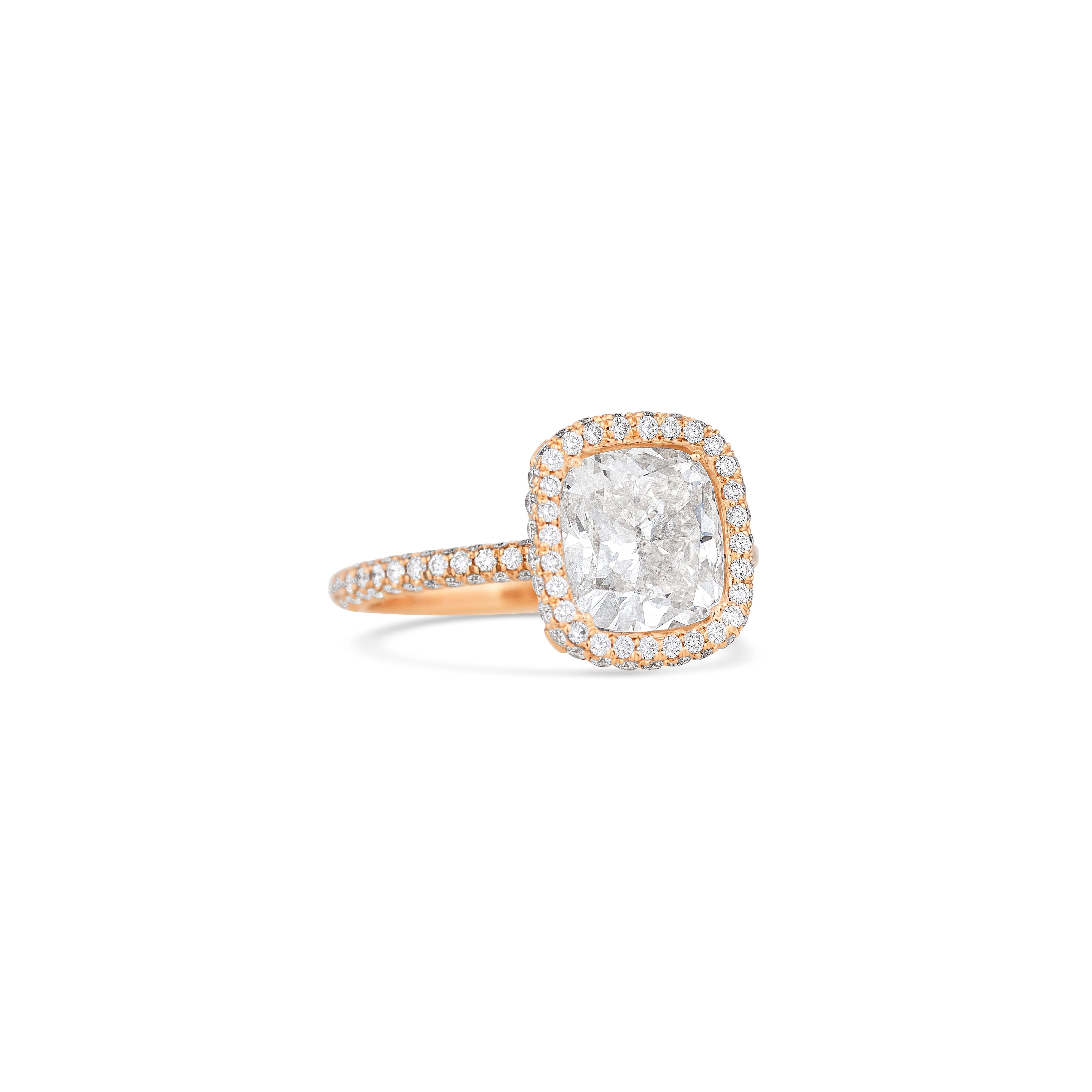 18K Rose Gold Cushion Diamond Three Row Micro Pave Engagement Ring - Image 3