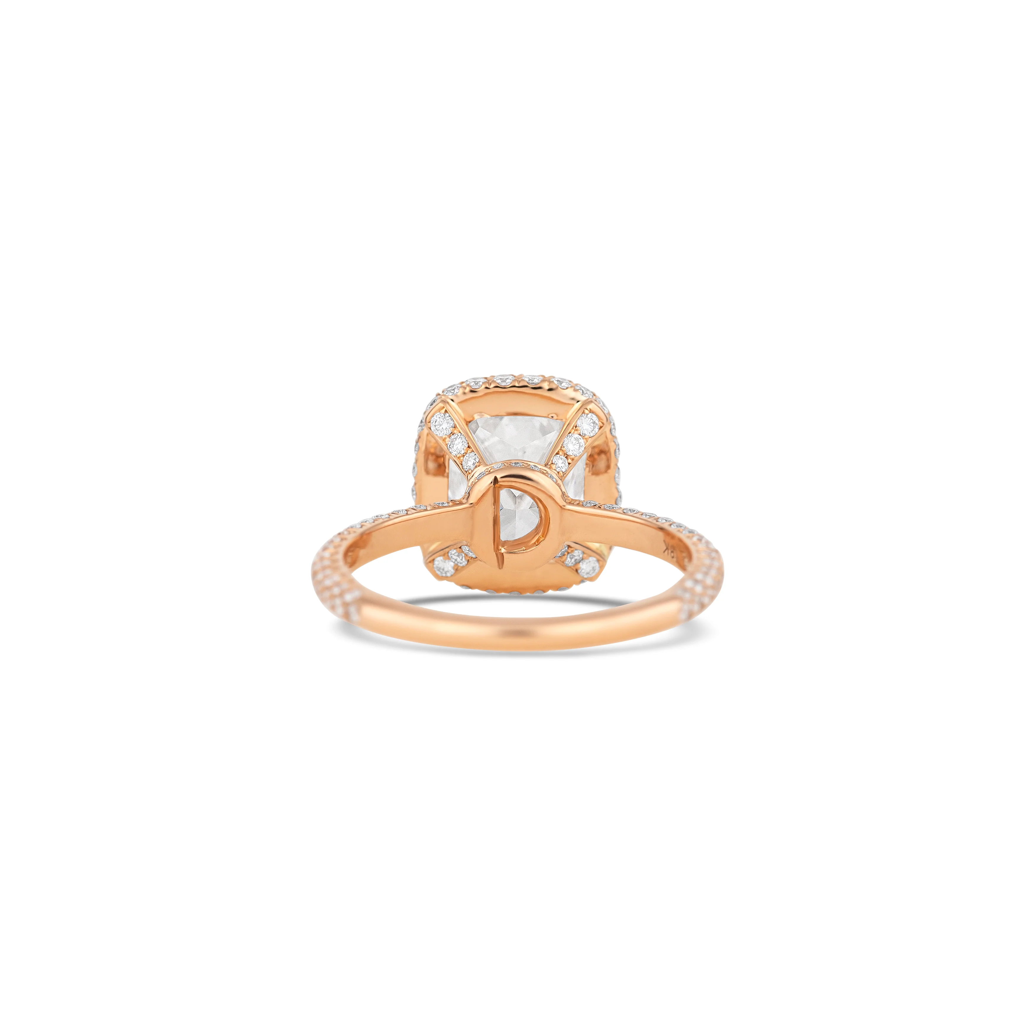 18K Rose Gold Cushion Diamond Three Row Micro Pave Engagement Ring - Image 4