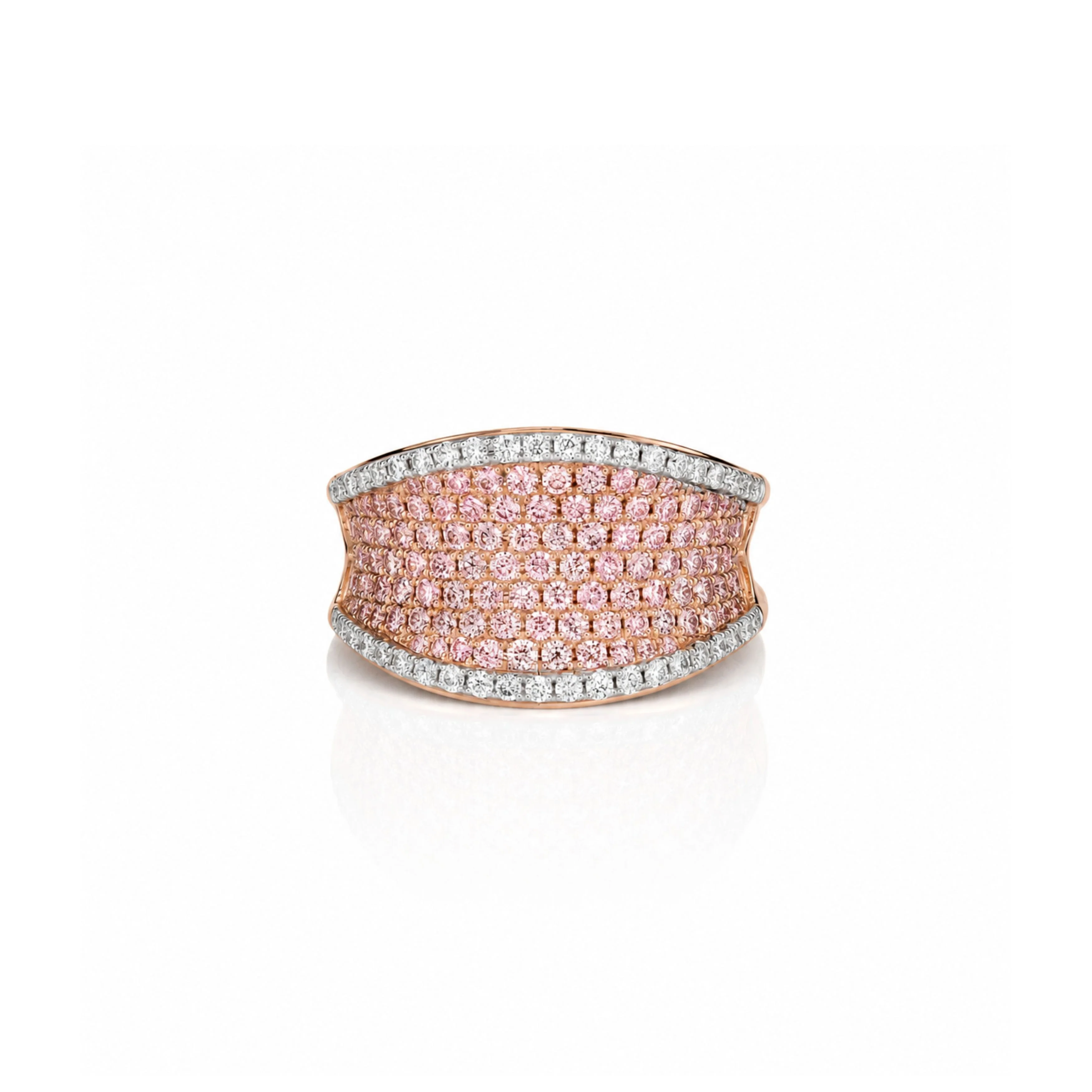 18k Rose Gold Pavé Pink and White Diamond Saddle Band