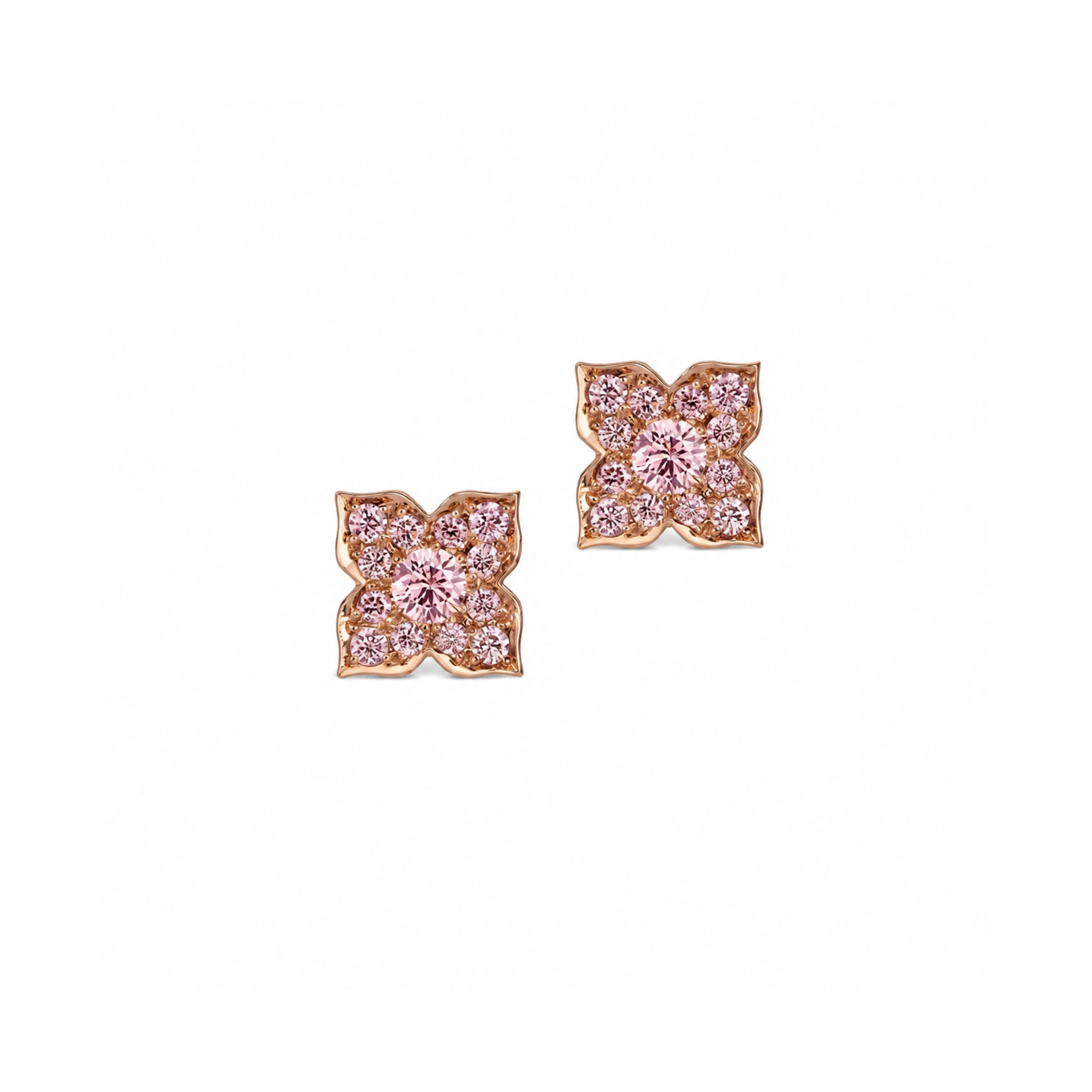 18k Rose Gold Pink Diamond Cluster Flower Earrings