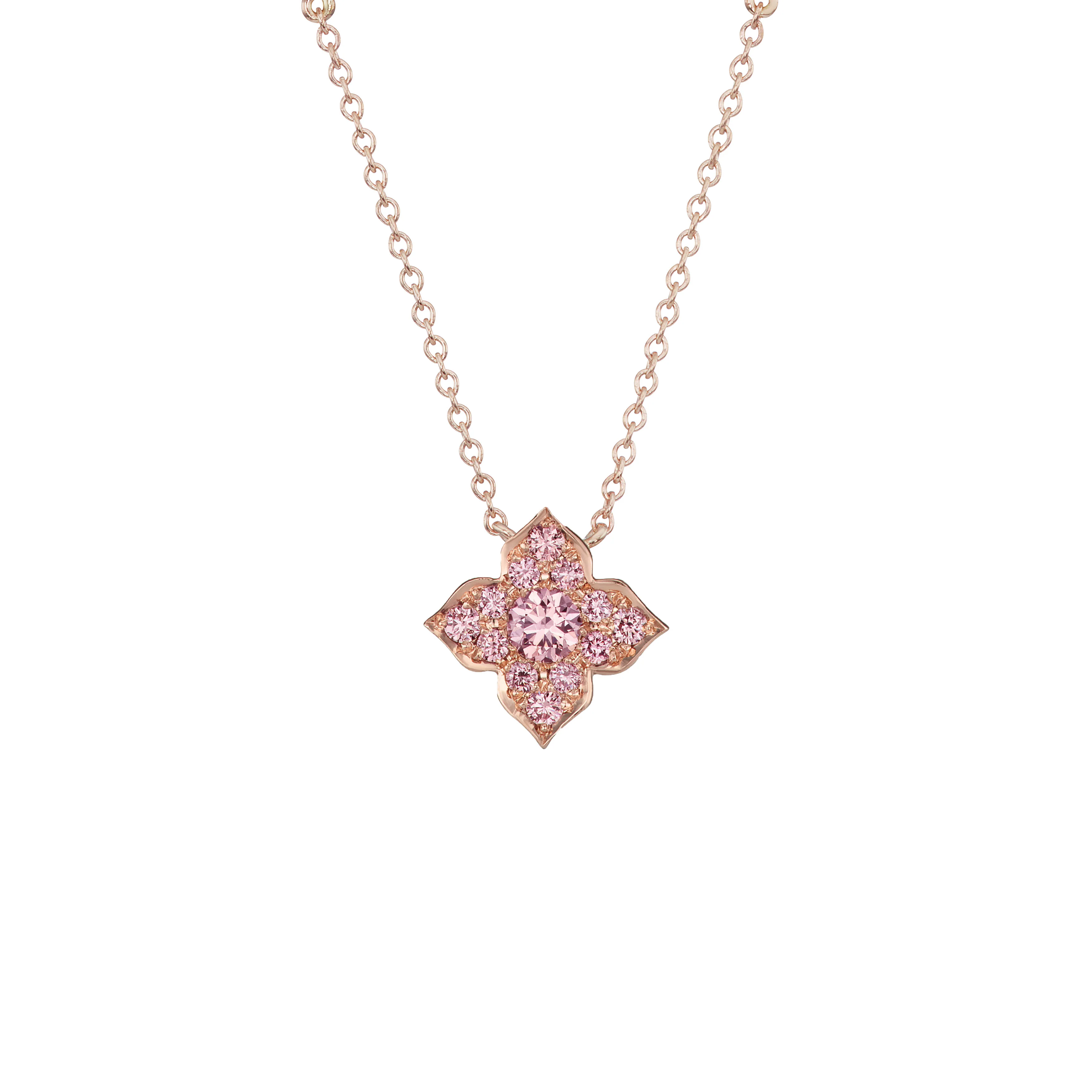 18k Rose Gold Pink Diamond Flower Necklace