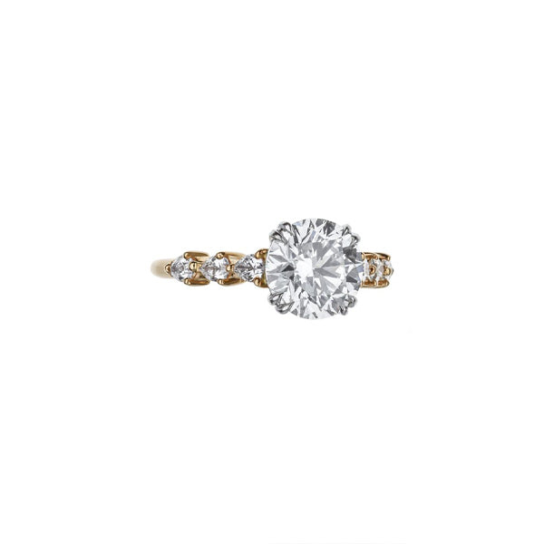 18K Rose Gold Round Brilliant Diamond Center With 6 Pear Shaped Diamond Custom Engagement Ring - Image 3