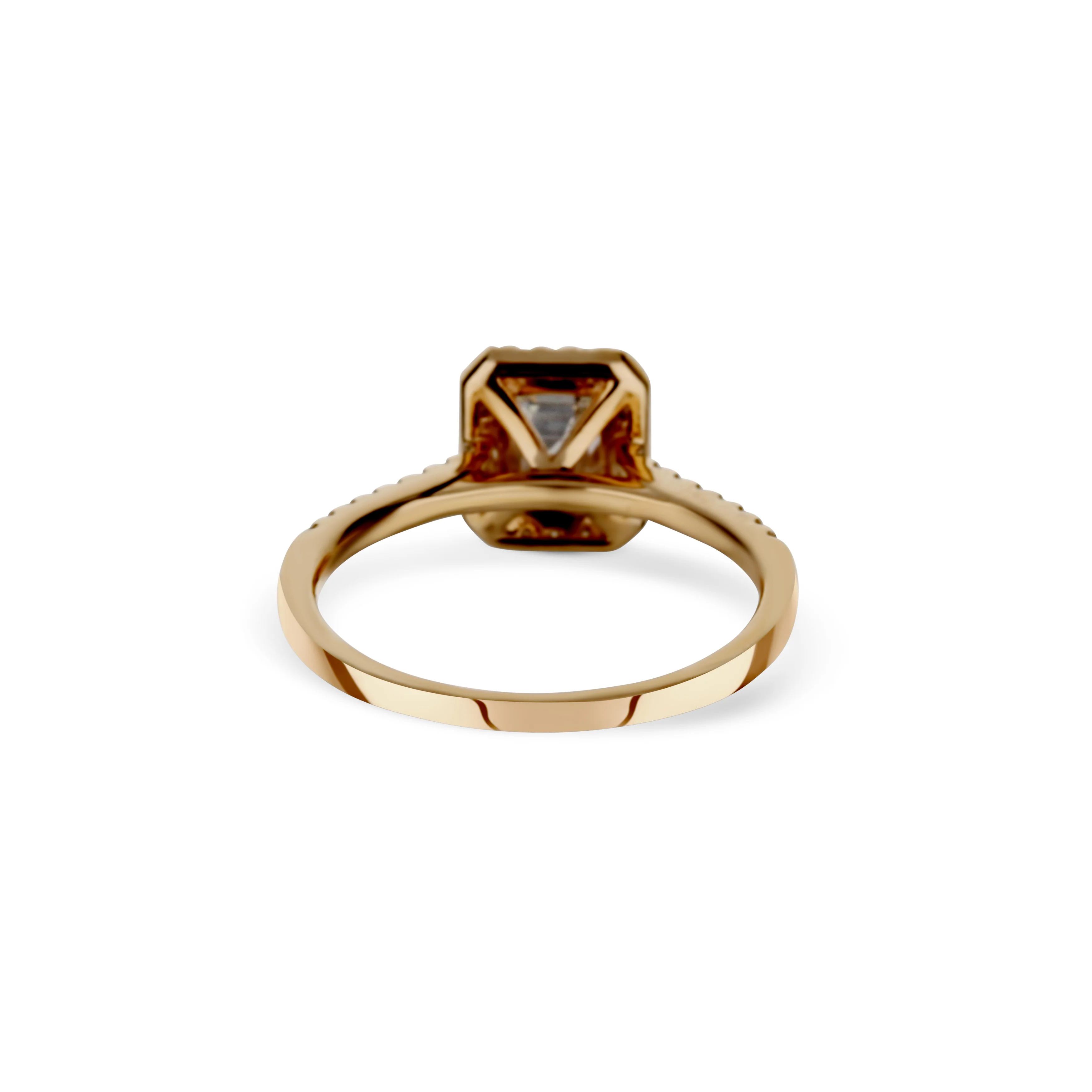 18K Rose Gold With A 0.77 Carat Emerald Cut Diamond Ring With Halo - Image 4