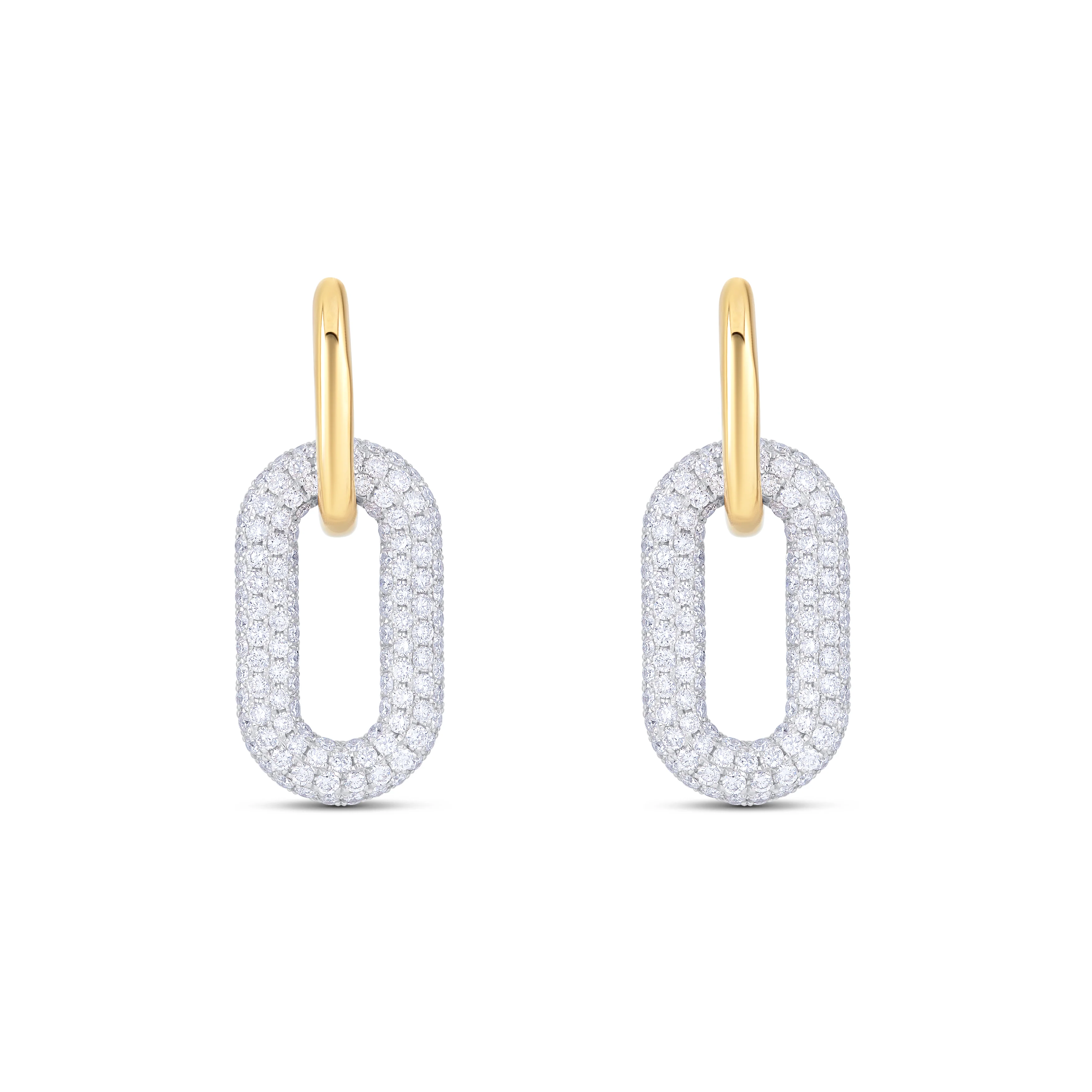 18K Two Tone Round Diamond Drop Earrings
