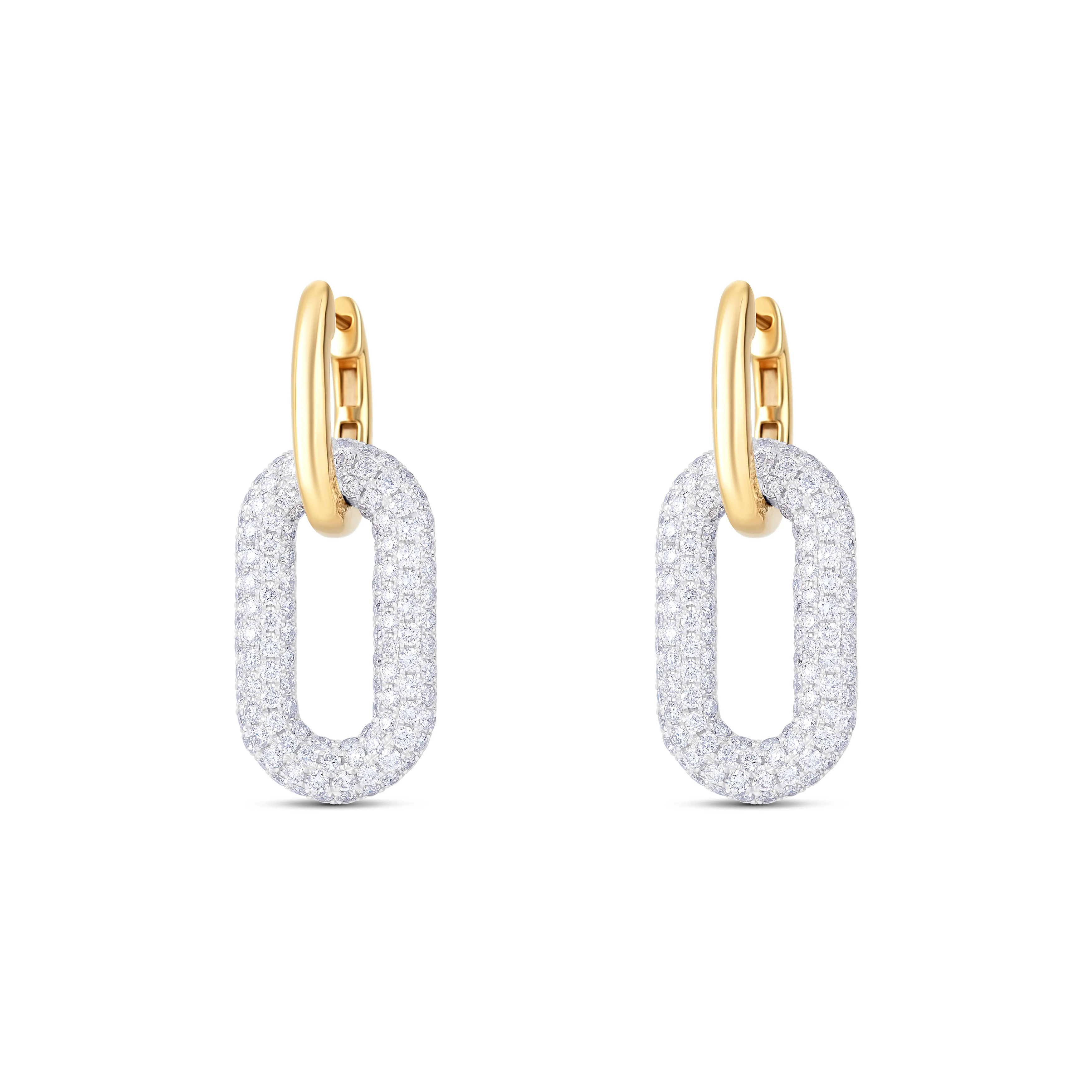 18K Two Tone Round Diamond Drop Earrings - Image 2