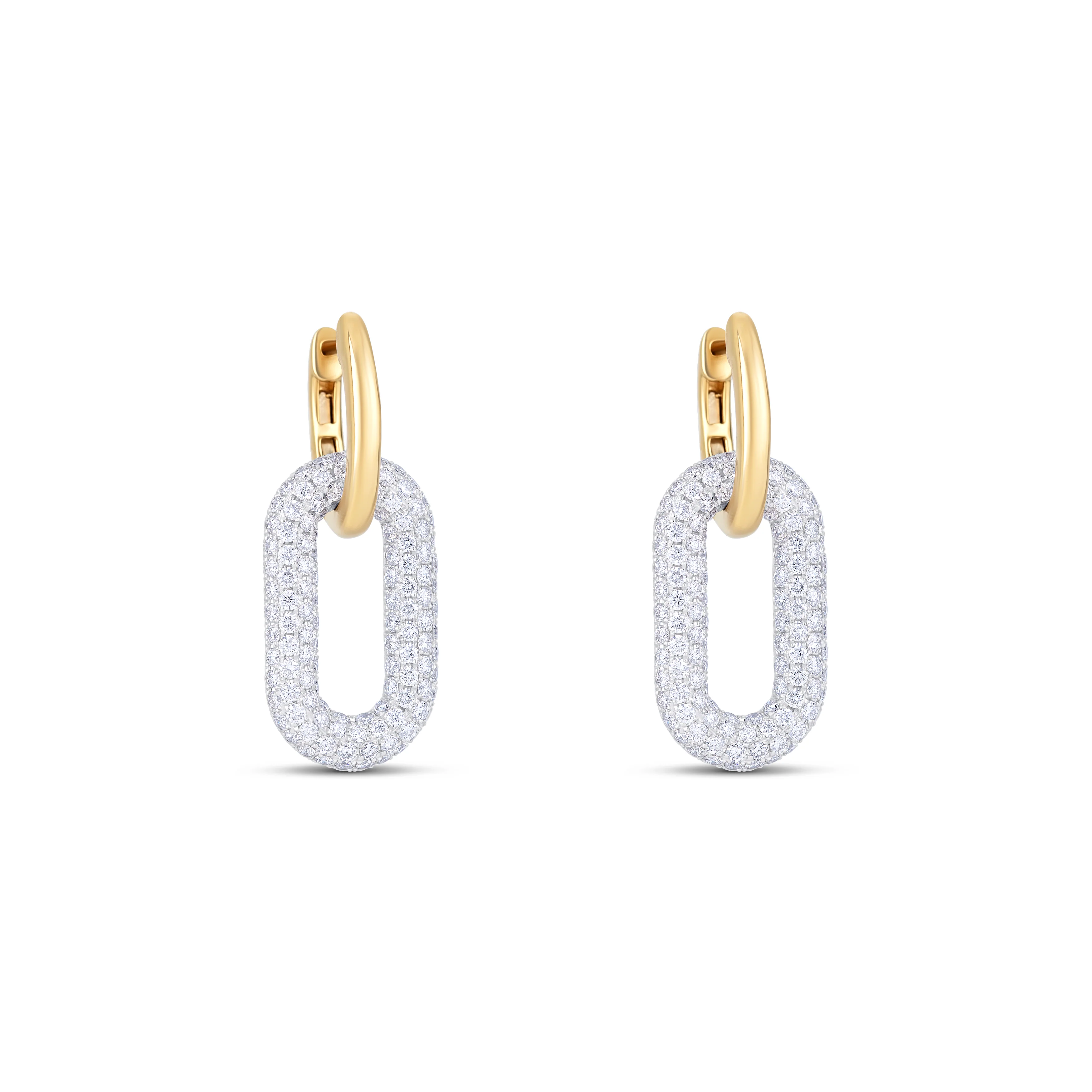 18K Two Tone Round Diamond Drop Earrings - Image 3