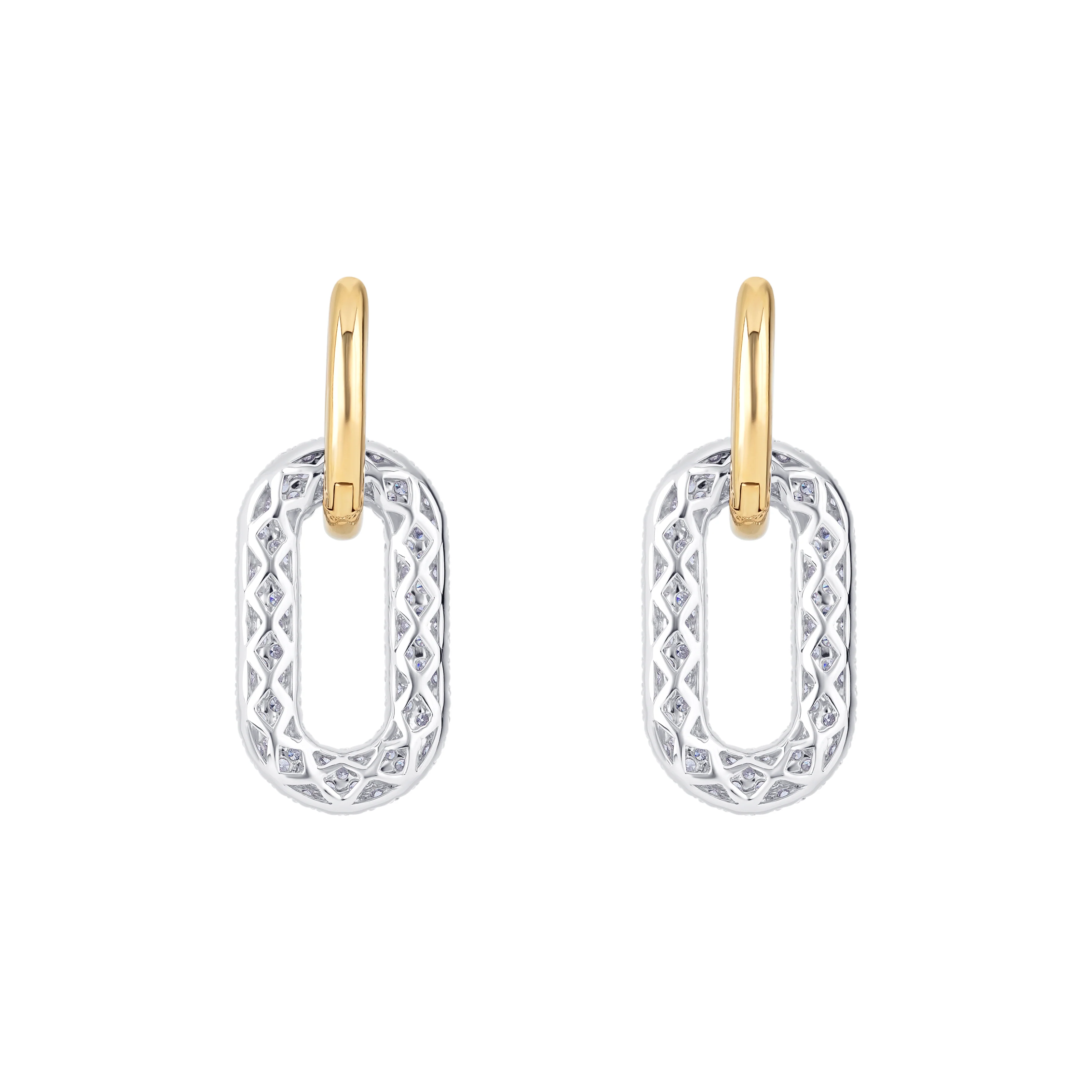 18K Two Tone Round Diamond Drop Earrings - Image 4