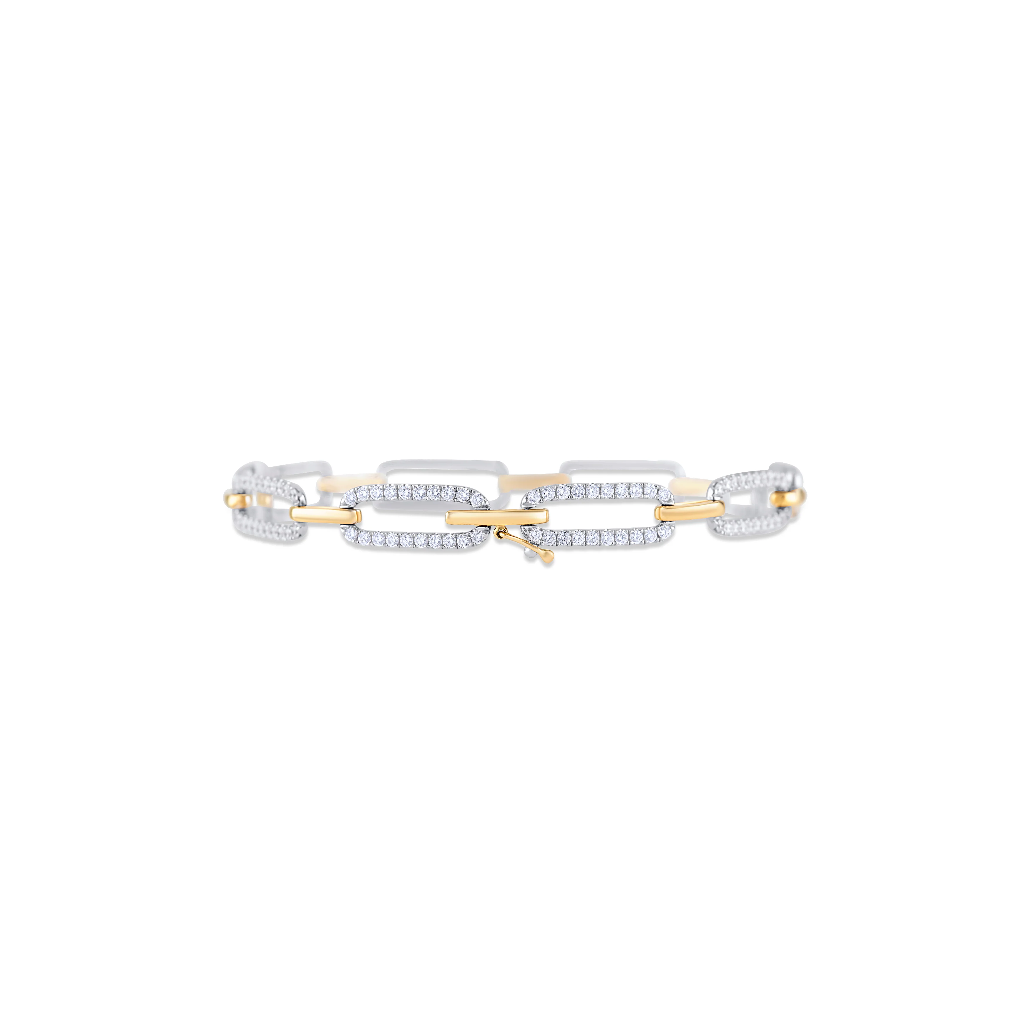 18K Two Tone Round Diamond Paperclip Chain Bracelet - Image 4