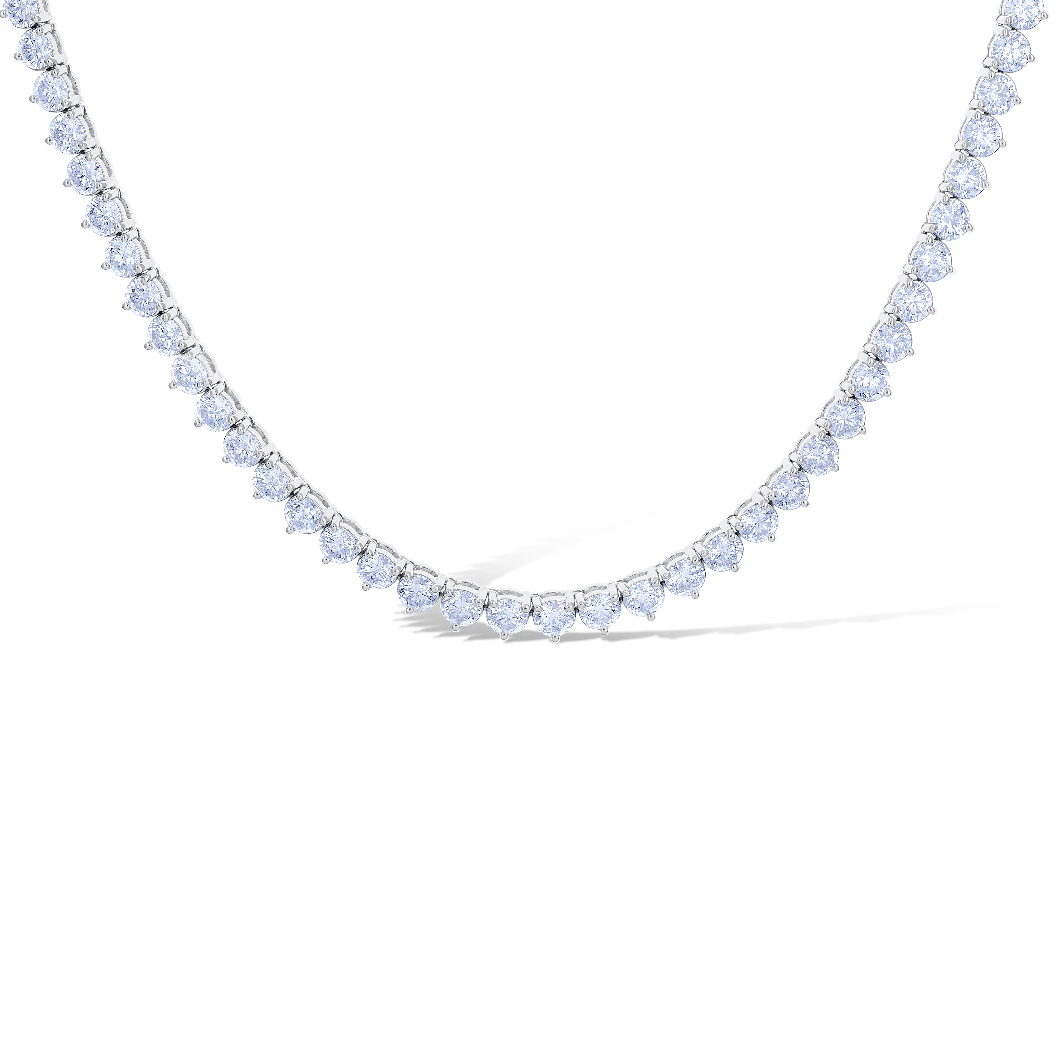18K White Gold 19.11Ctw Three Prong Round Diamond Tennis Necklace 101 Stones 16.25" - Image 2