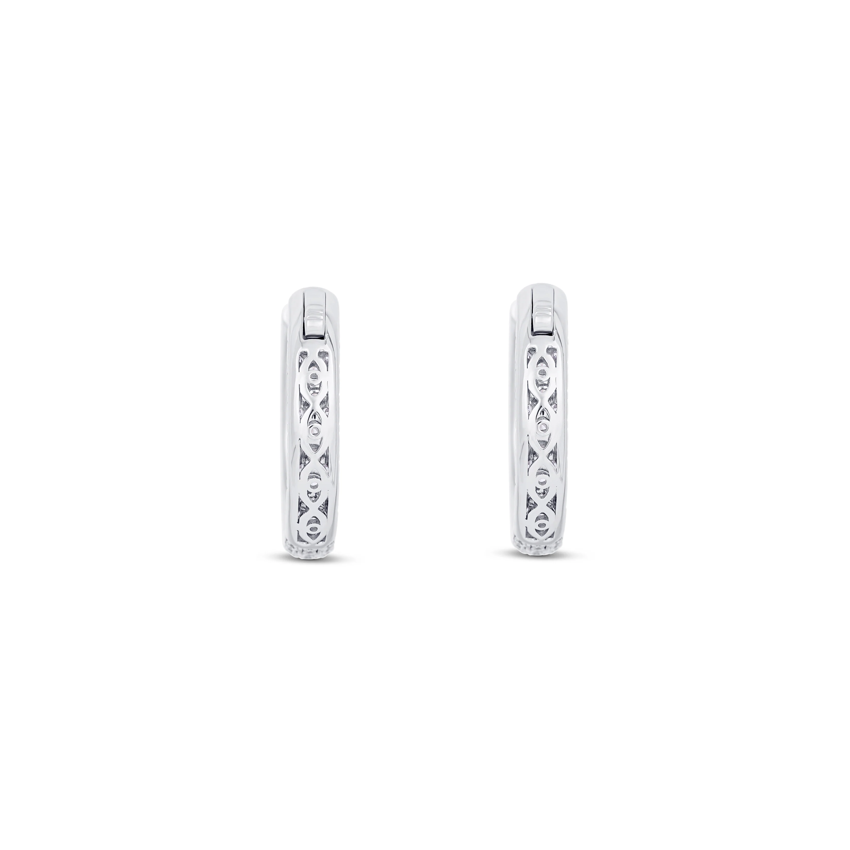 18K White Gold 3 Row Inside-Out Round Diamond Small Hoop Earrings - Image 4