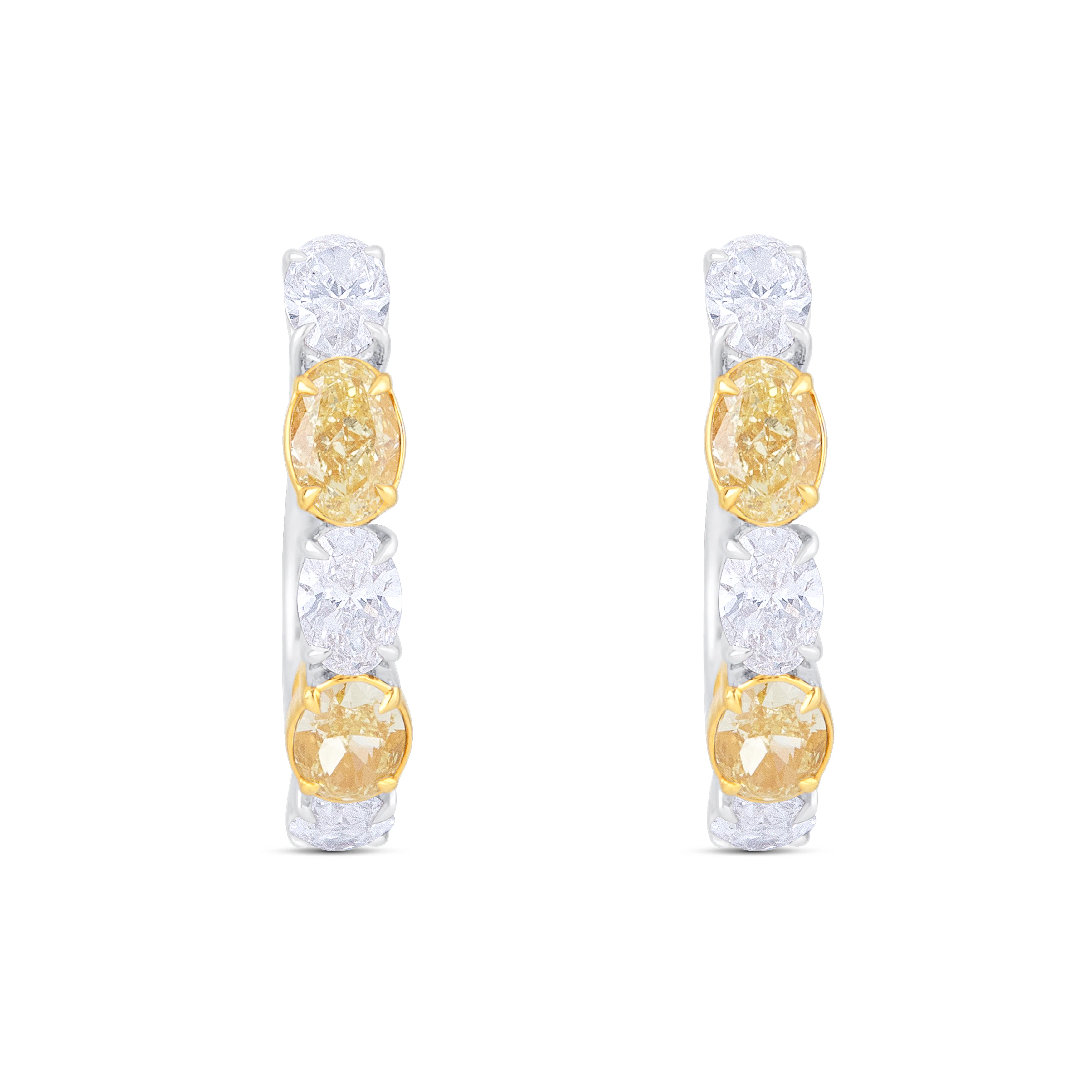 18K White Gold 4 Yellow Oval Diamond Huggie Earrings