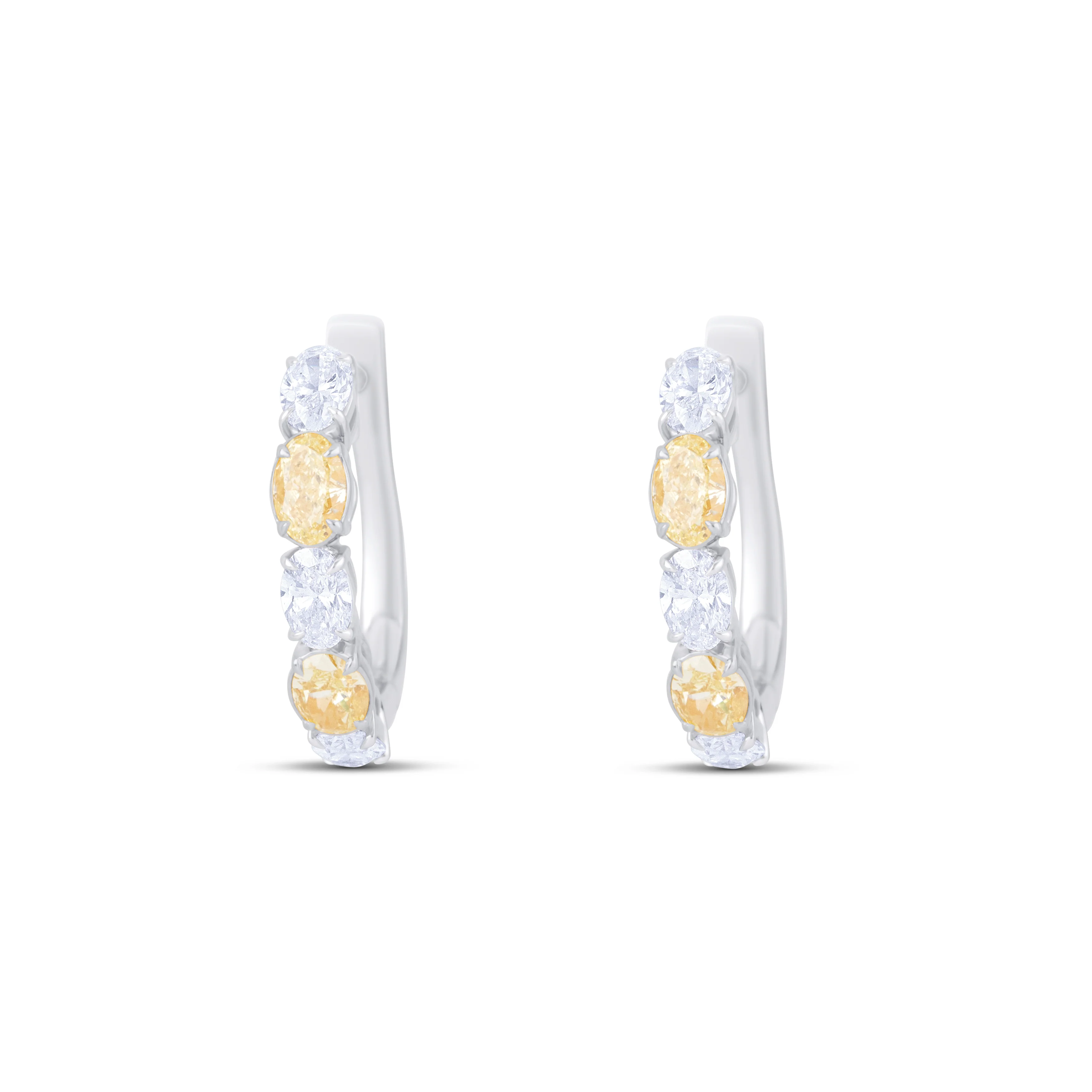 18K White Gold 4 Yellow Oval Diamond Huggie Earrings - Image 2