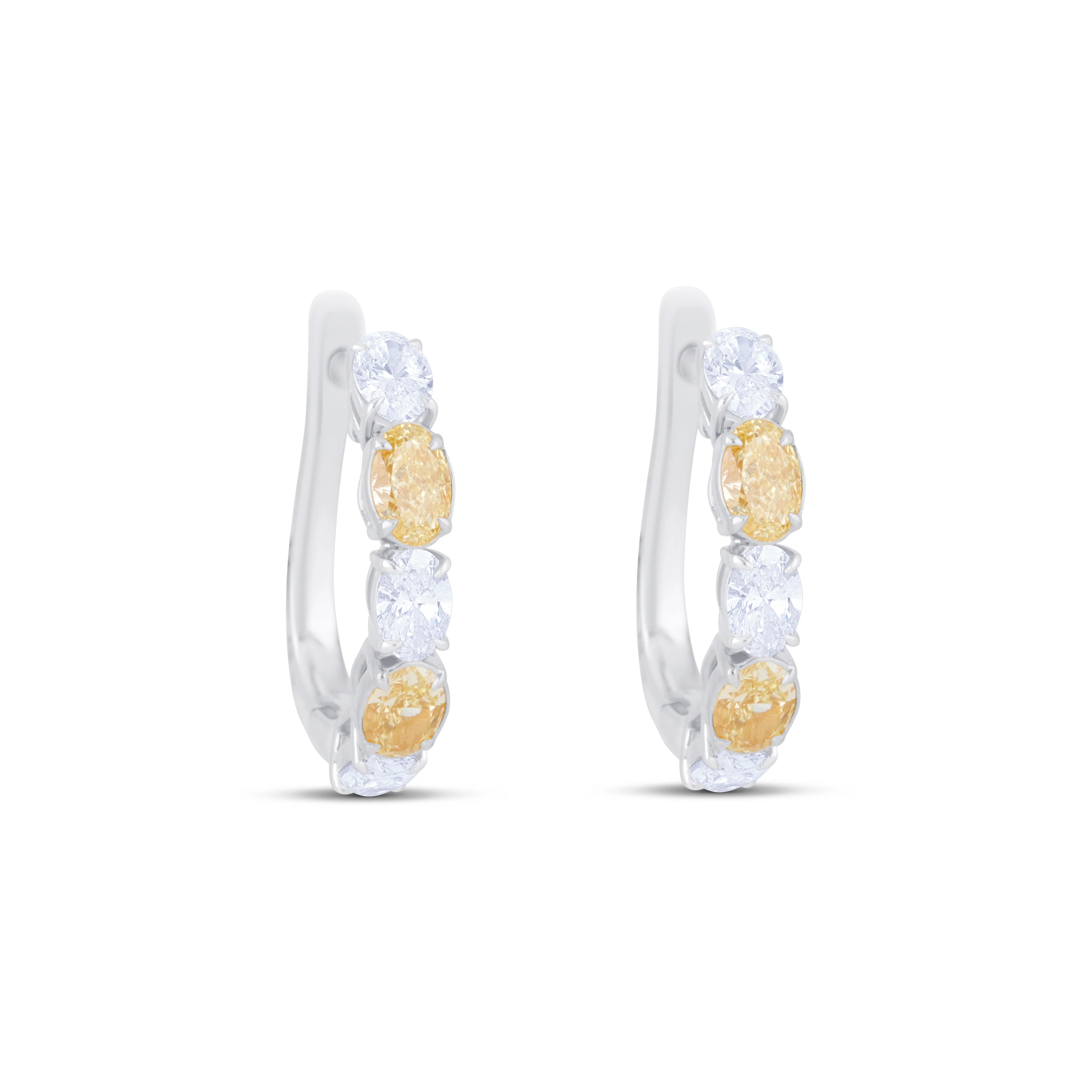 18K White Gold 4 Yellow Oval Diamond Huggie Earrings - Image 3
