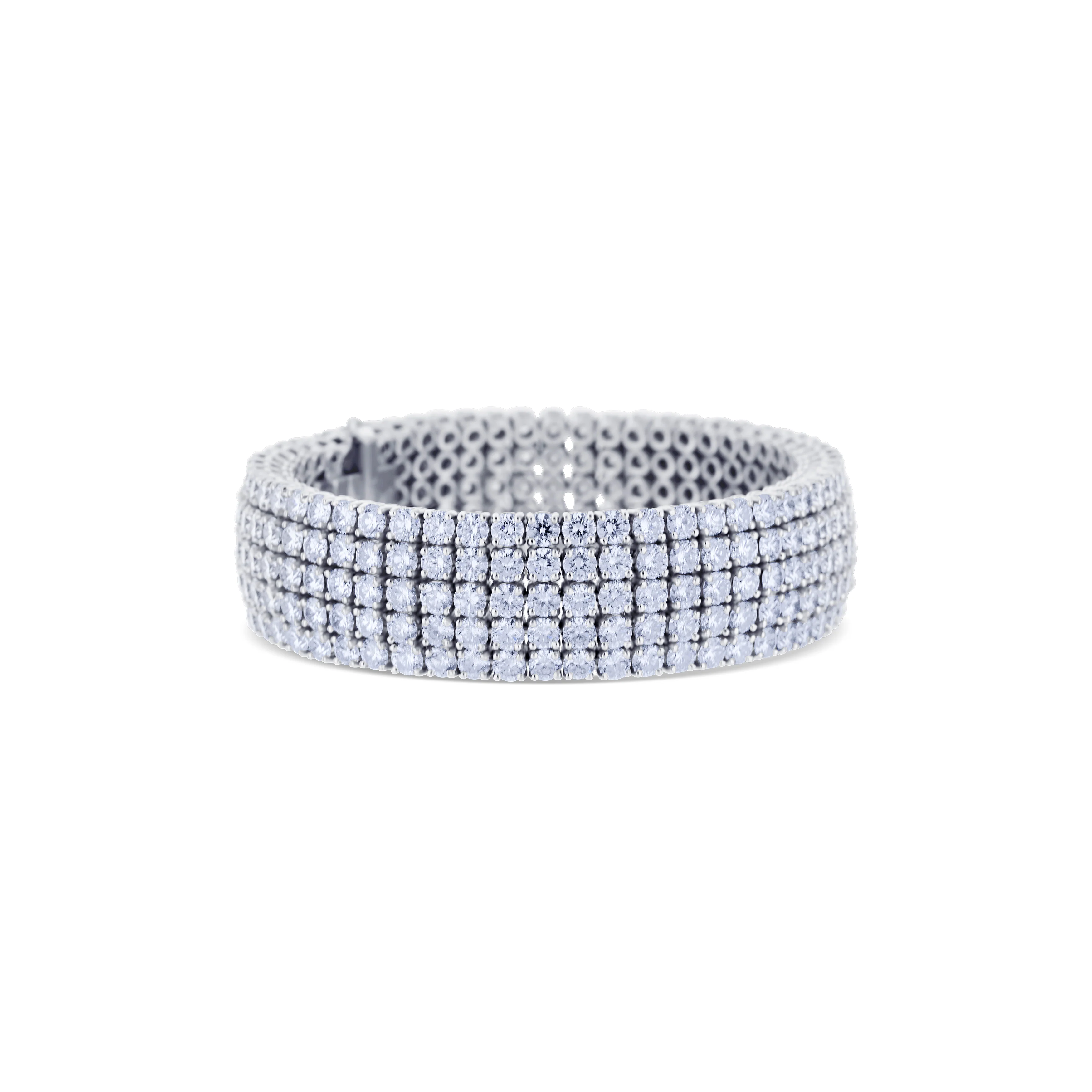 18K White Gold 5-Row Round Diamond Bracelet - Image 3