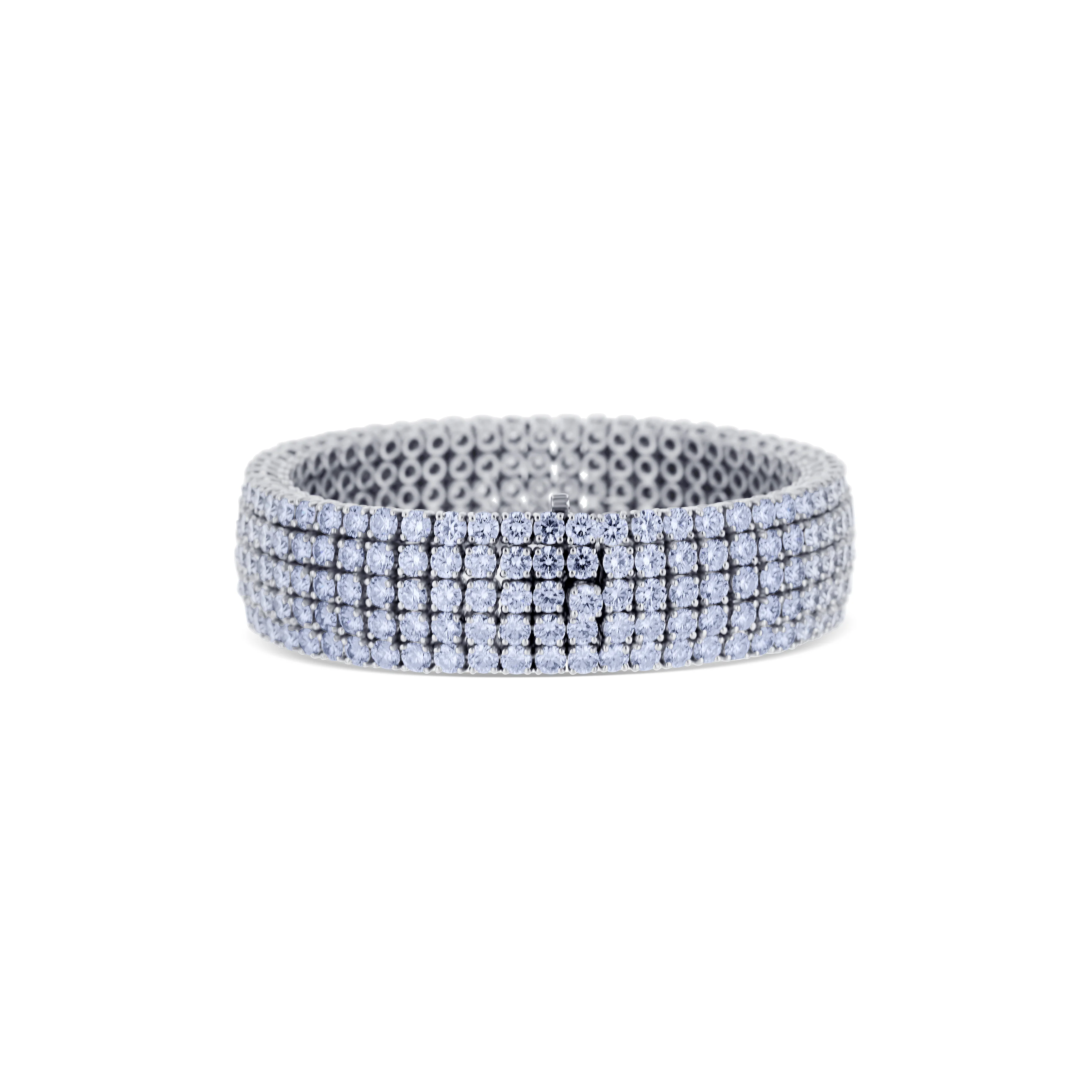 18K White Gold 5-Row Round Diamond Bracelet - Image 4