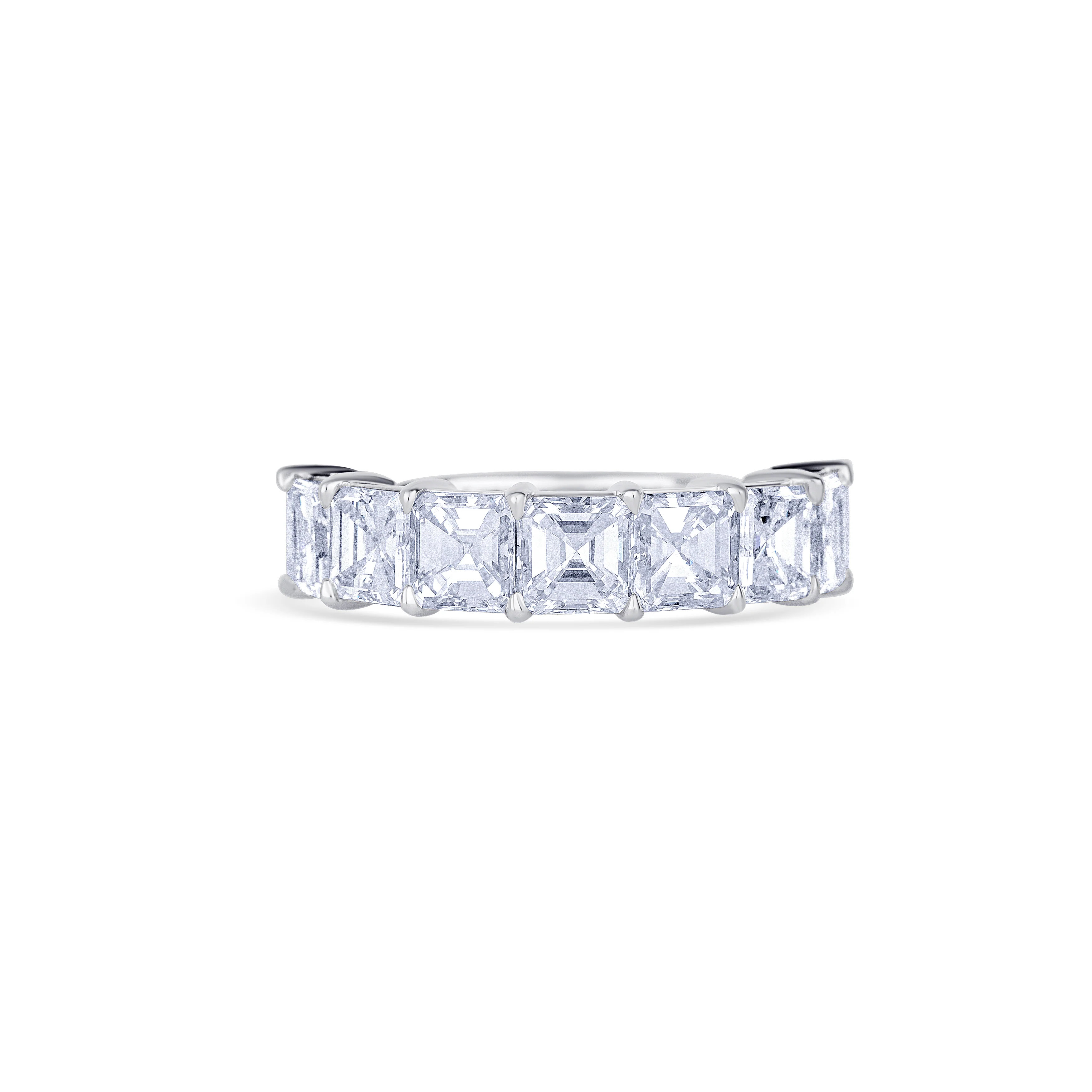 18K White Gold Asscher Cut Diamond Halfway Wedding Band